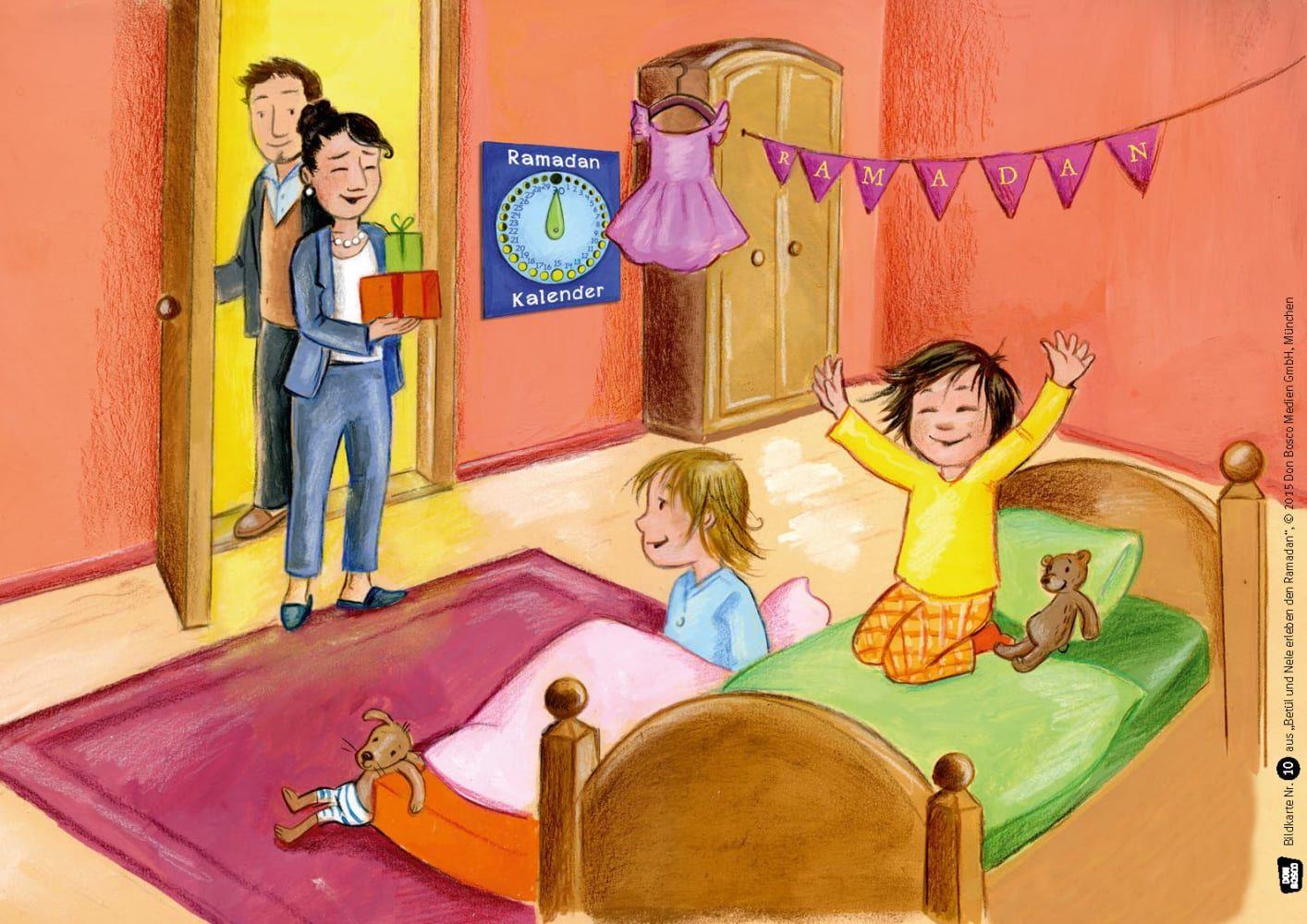 Beispielinhalt (Bild) Betül und Nele erleben den Ramadan. Kamishibai Bildkartenset.