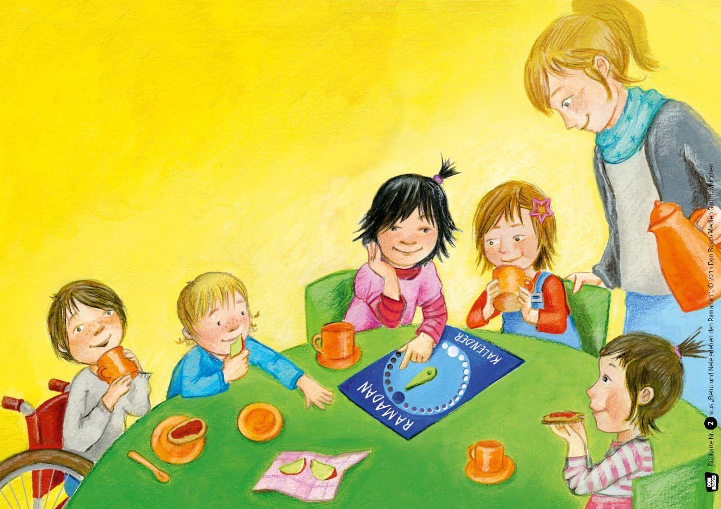 Beispielinhalt (Bild) Betül und Nele erleben den Ramadan. Kamishibai Bildkartenset.