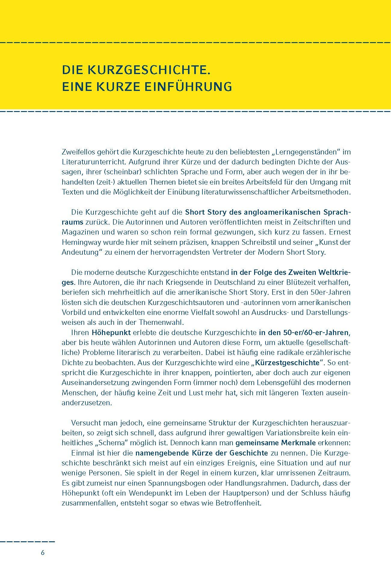 Beispielinhalt (Bild) Beliebte Kurzgeschichten interpretiert.