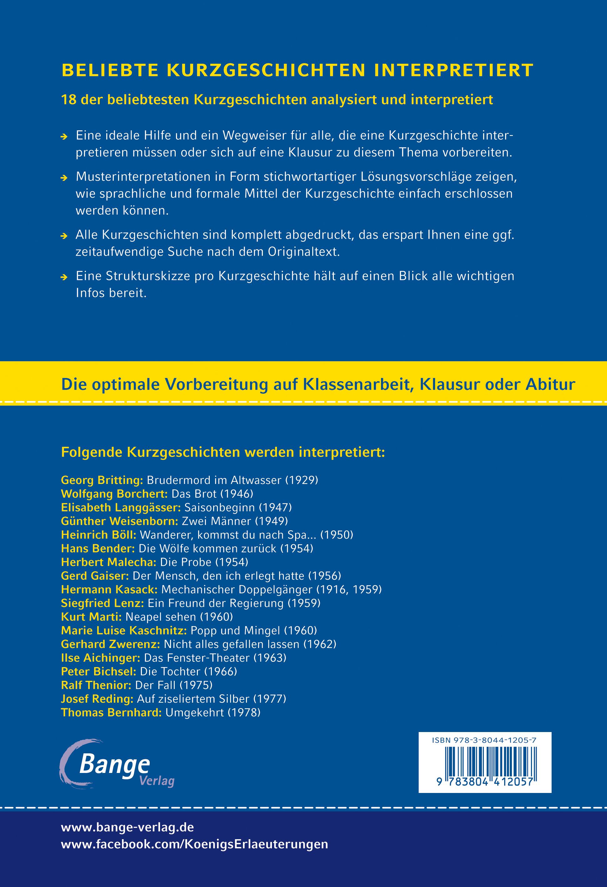 Rückseitencover Beliebte Kurzgeschichten interpretiert.