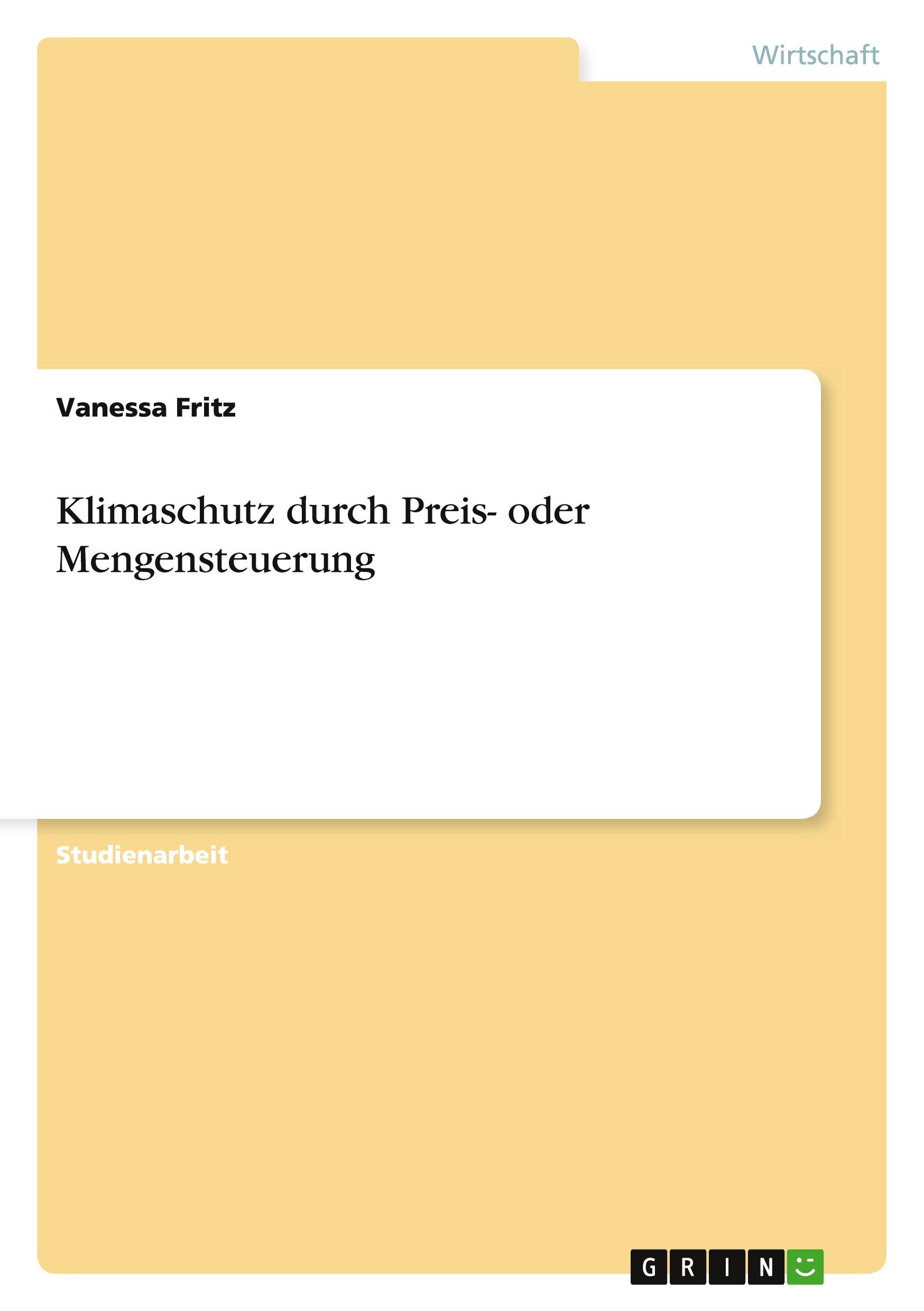 Vorderes Coverbild Klimaschutz durch Preis- oder Mengensteuerung