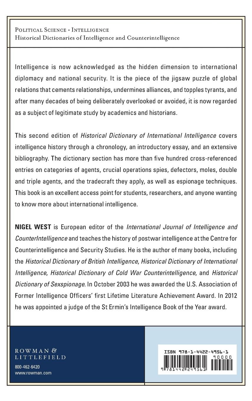 Rückseitencover Historical Dictionary of International Intelligence