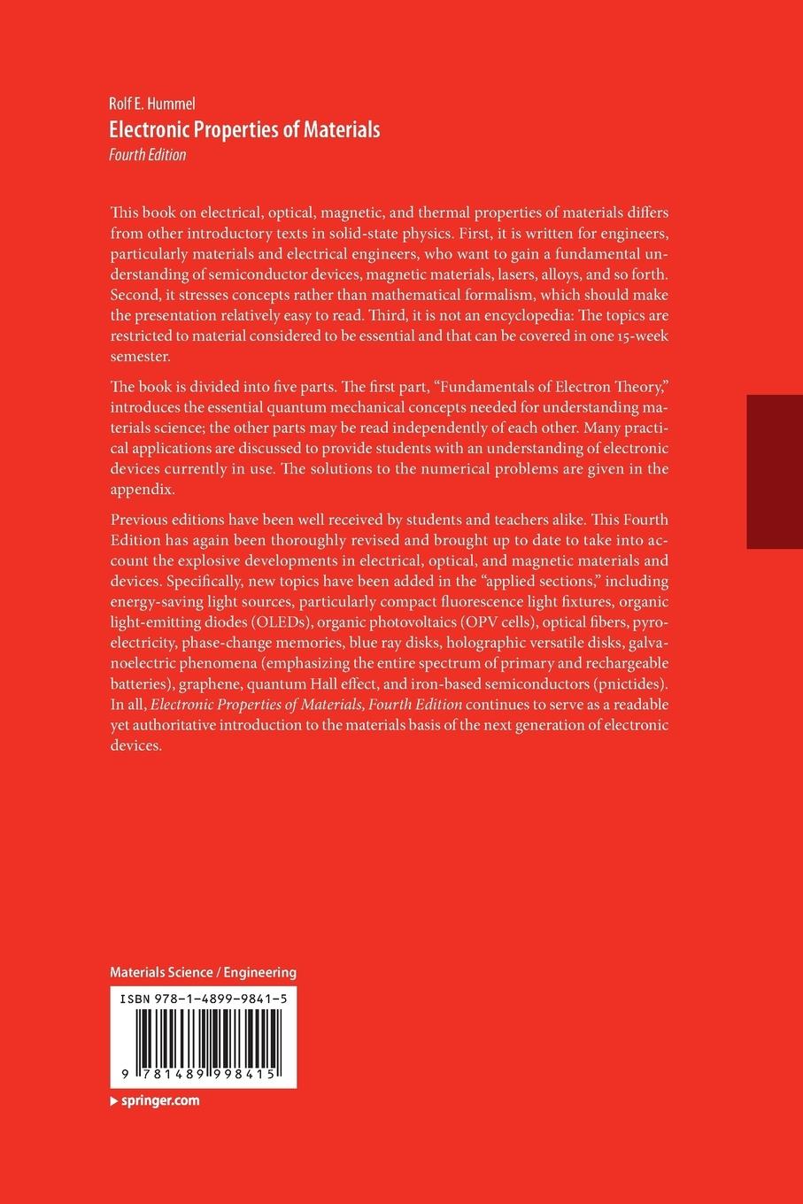 Rückseitencover Electronic Properties of Materials