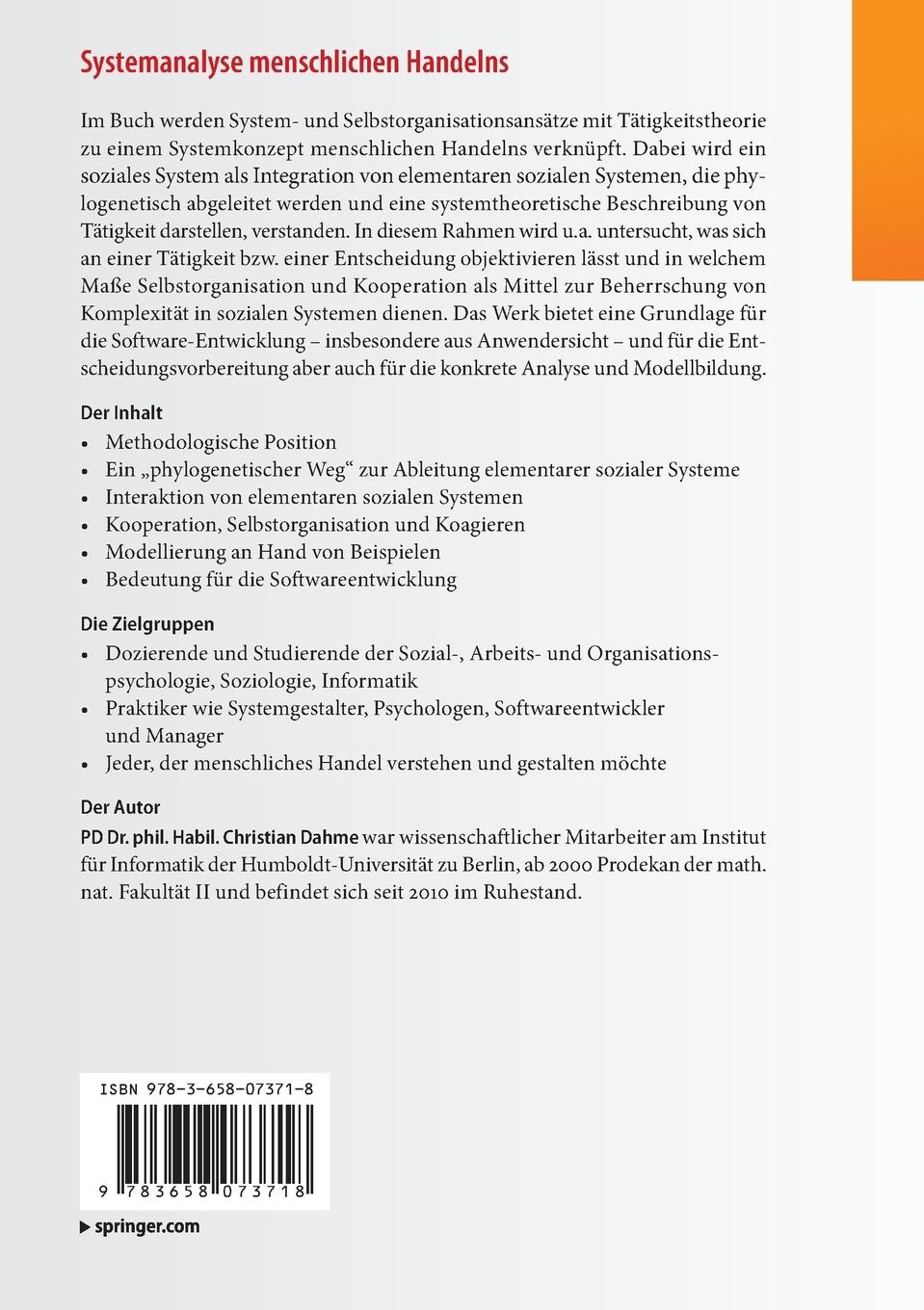 Rückseitencover Systemanalyse menschlichen Handelns