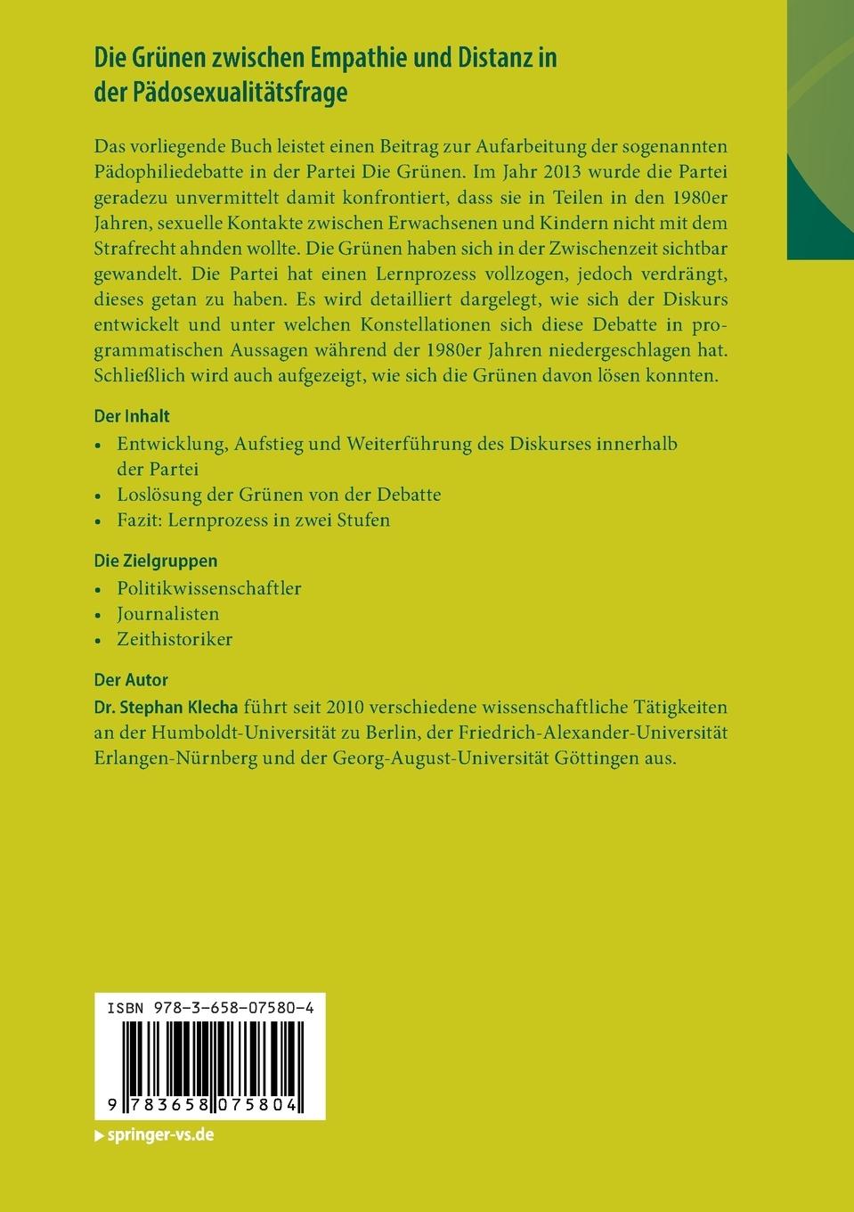 Rückseitencover Die Grünen zwischen Empathie und Distanz in der Pädosexualitätsfrage