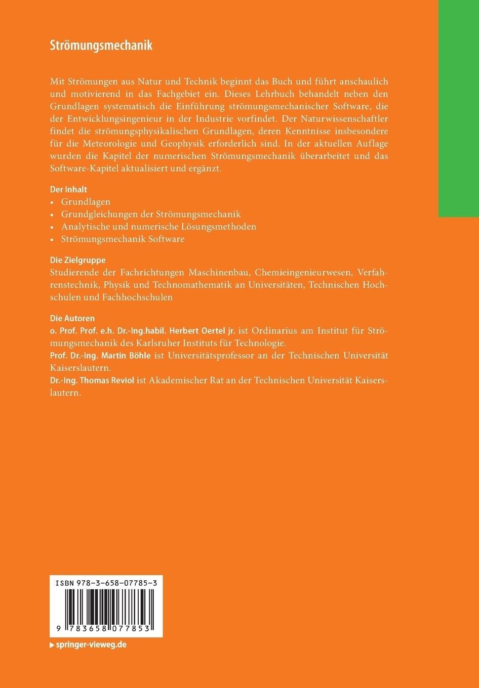 Rückseitencover Strömungsmechanik für Ingenieure und Naturwissenschaftler