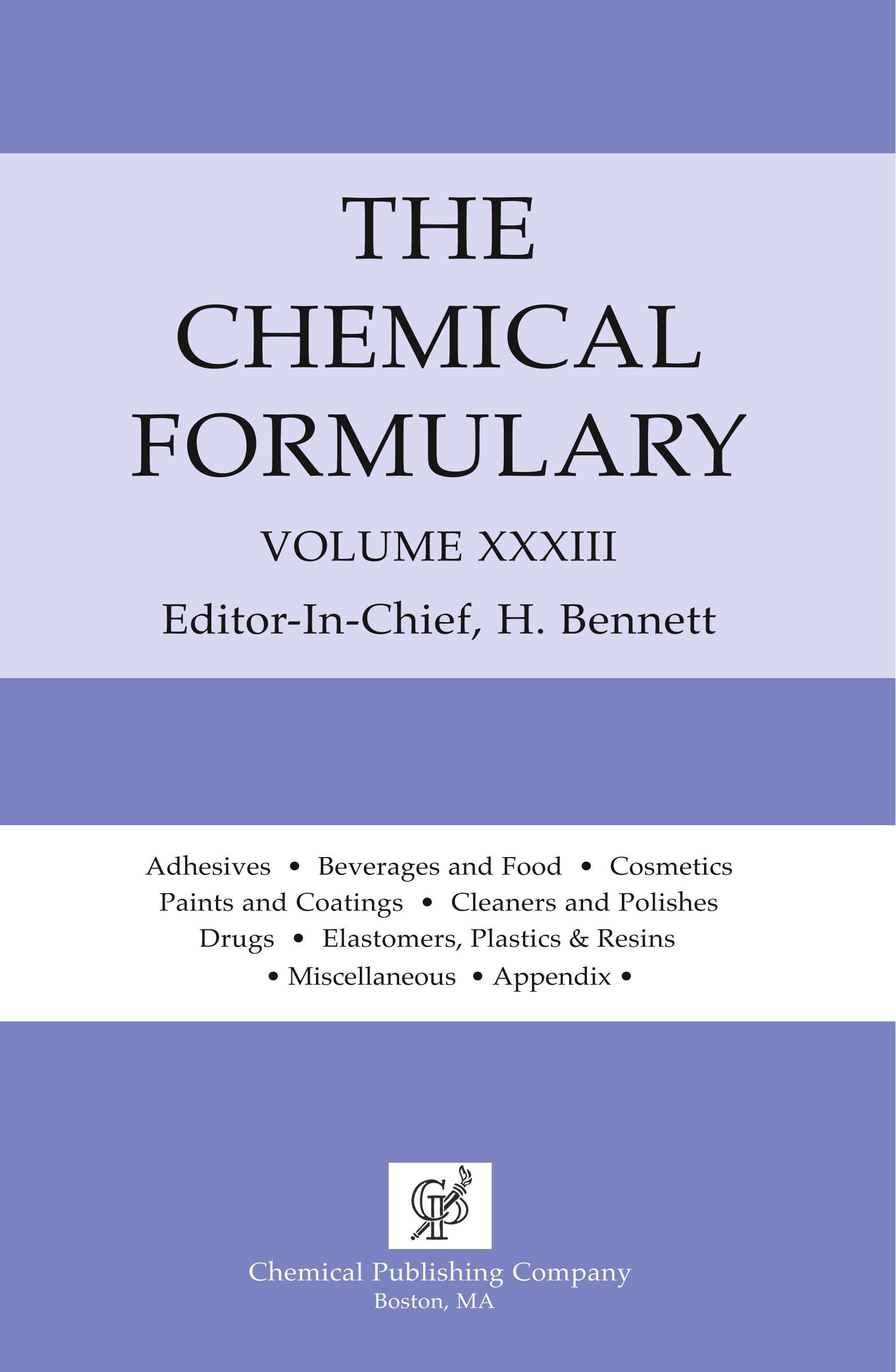 Vorderes Coverbild Chemical Formulary Volume 33