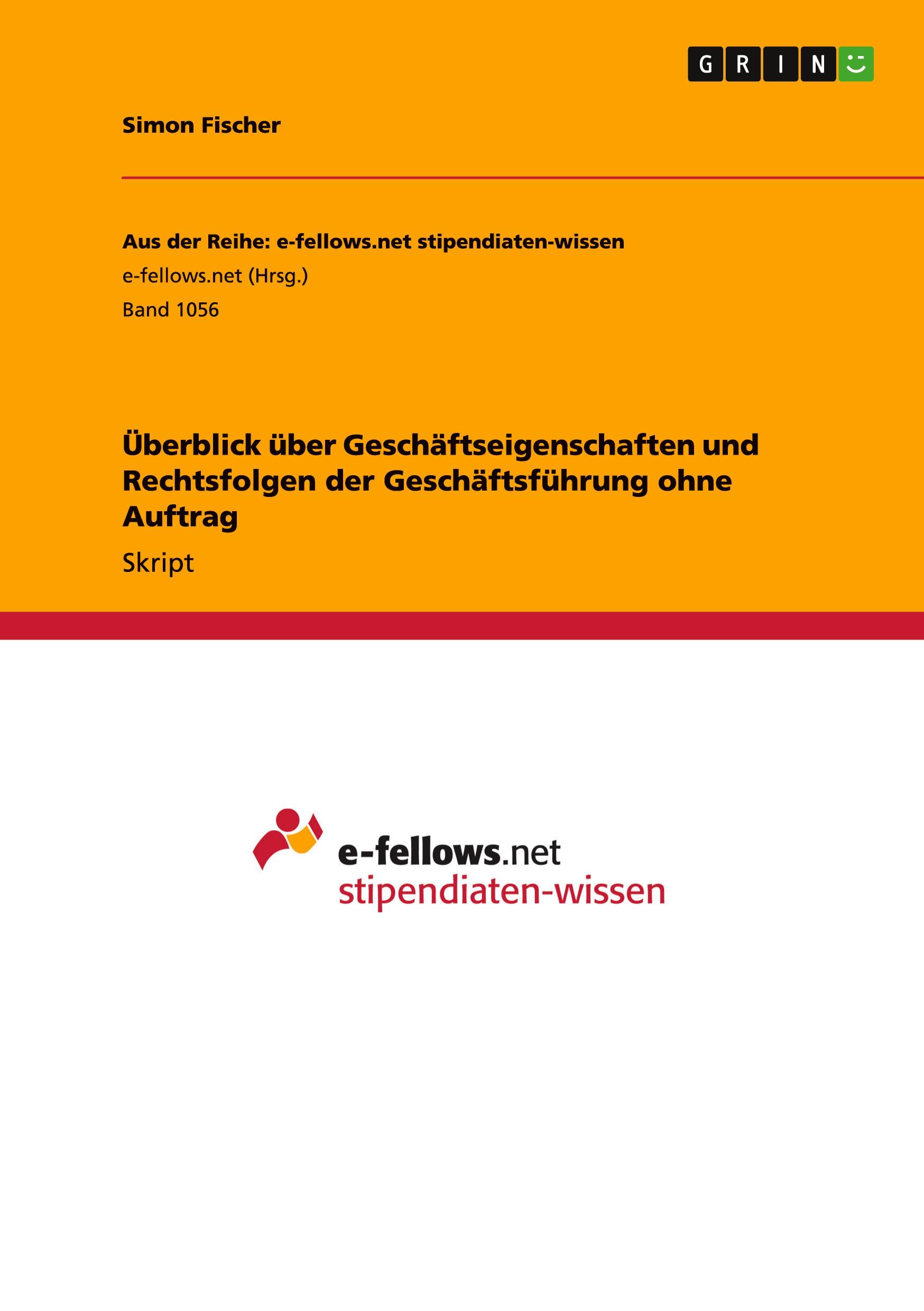 Vorderes Coverbild Überblick über Geschäftseigenschaften und Rechtsfolgen der Geschäftsführung ohne Auftrag
