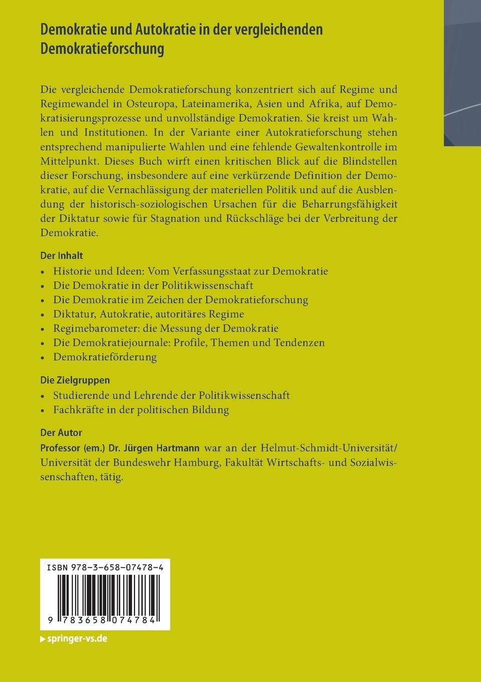 Rückseitencover Demokratie und Autokratie in der vergleichenden Demokratieforschung