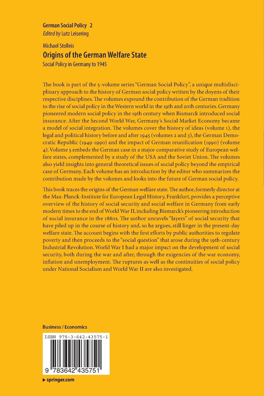 Rückseitencover Origins of the German Welfare State