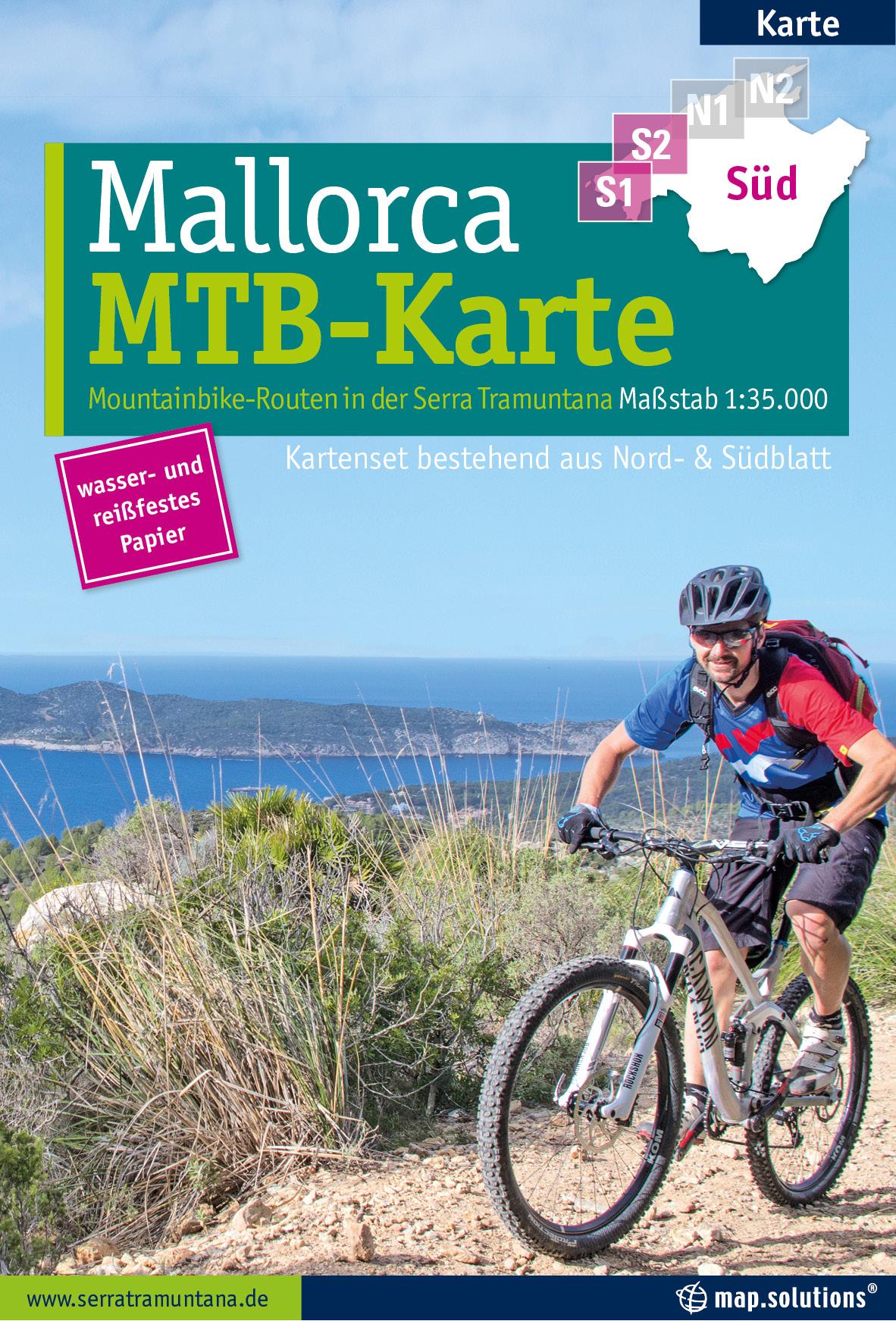 Vorderes Coverbild Mountainbikekarte Mallorca (Kartenset mit Nord + Süd-Blatt)