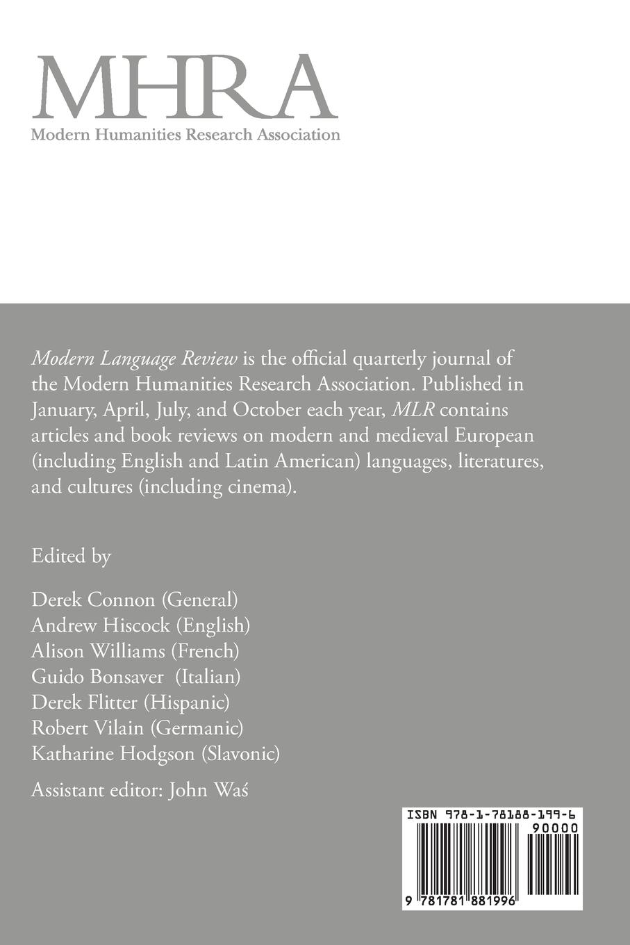 Rückseitencover Modern Language Review (110