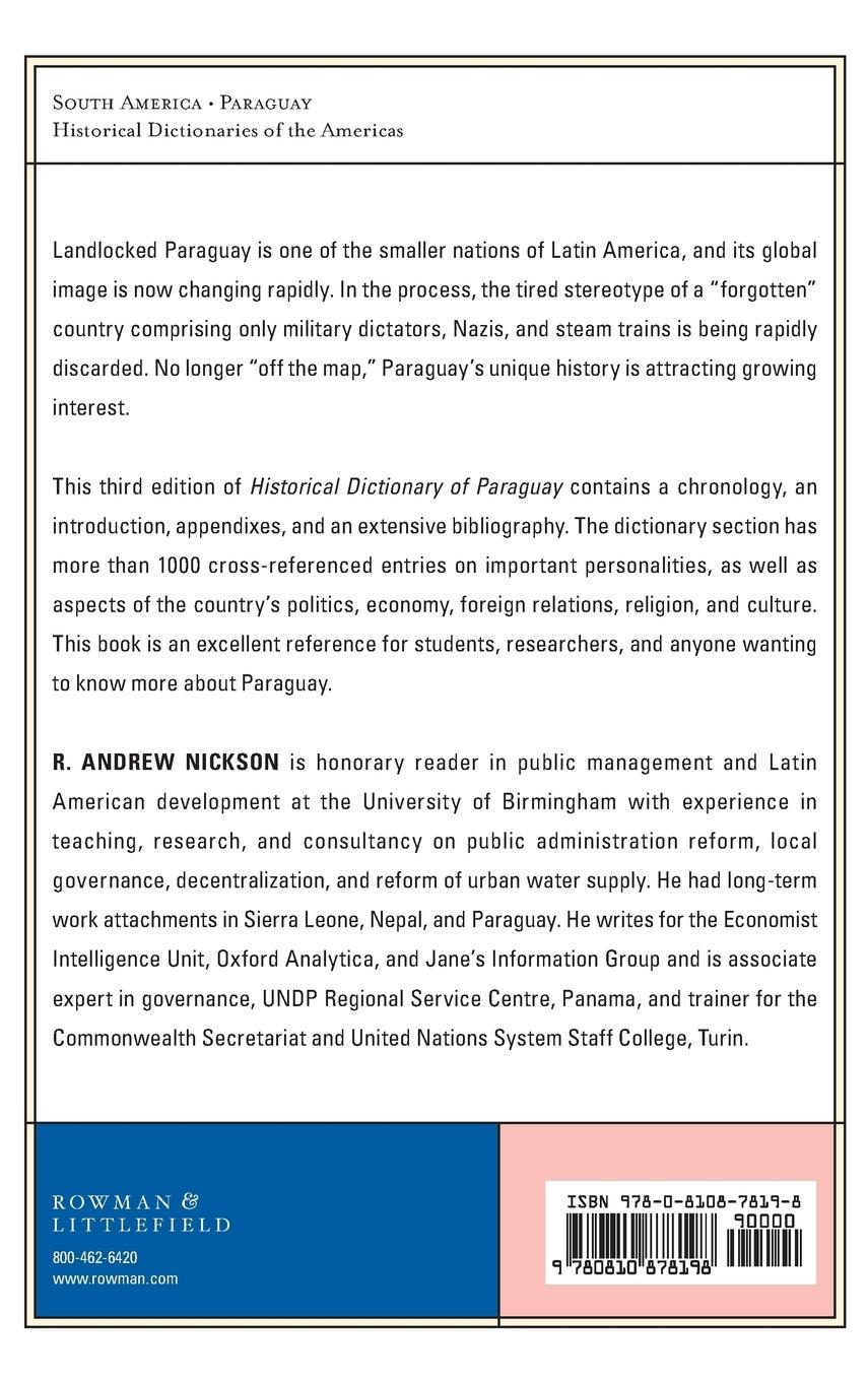 Rückseitencover Historical Dictionary of Paraguay