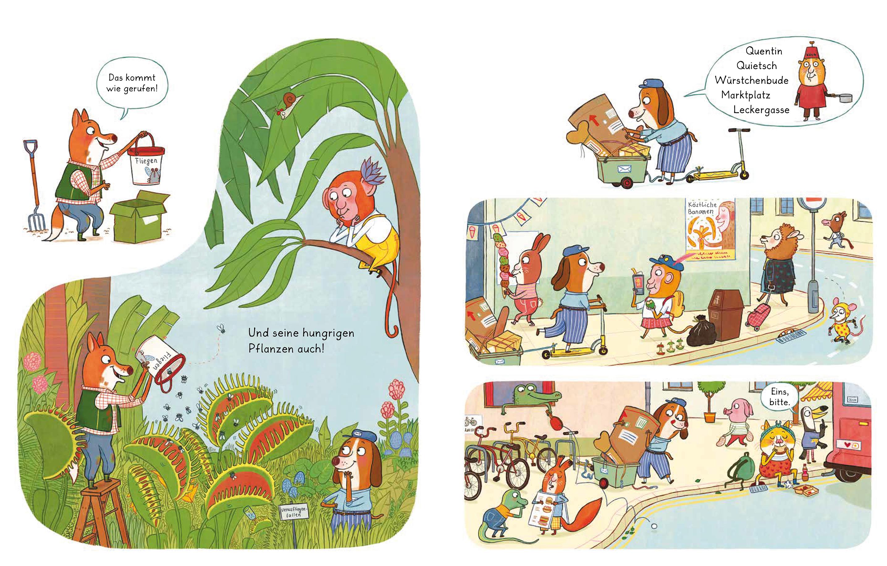 Beispielinhalt (Bild) Pino Pfote, Päckchenbote 01. Ein Suchbuch für kleine Spürnasen