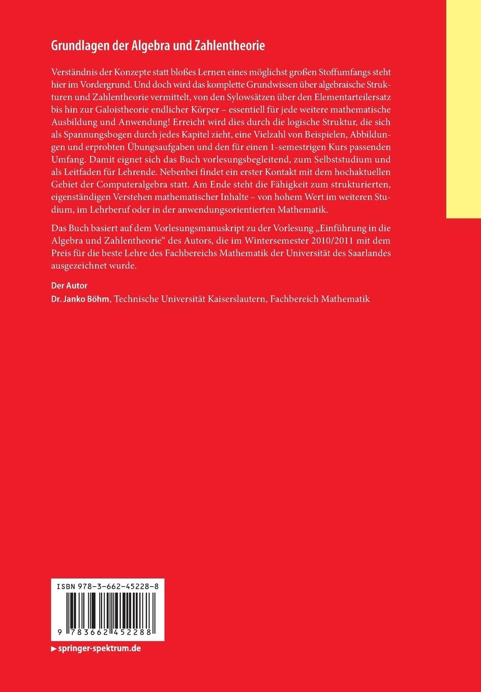 Rückseitencover Grundlagen der Algebra und Zahlentheorie