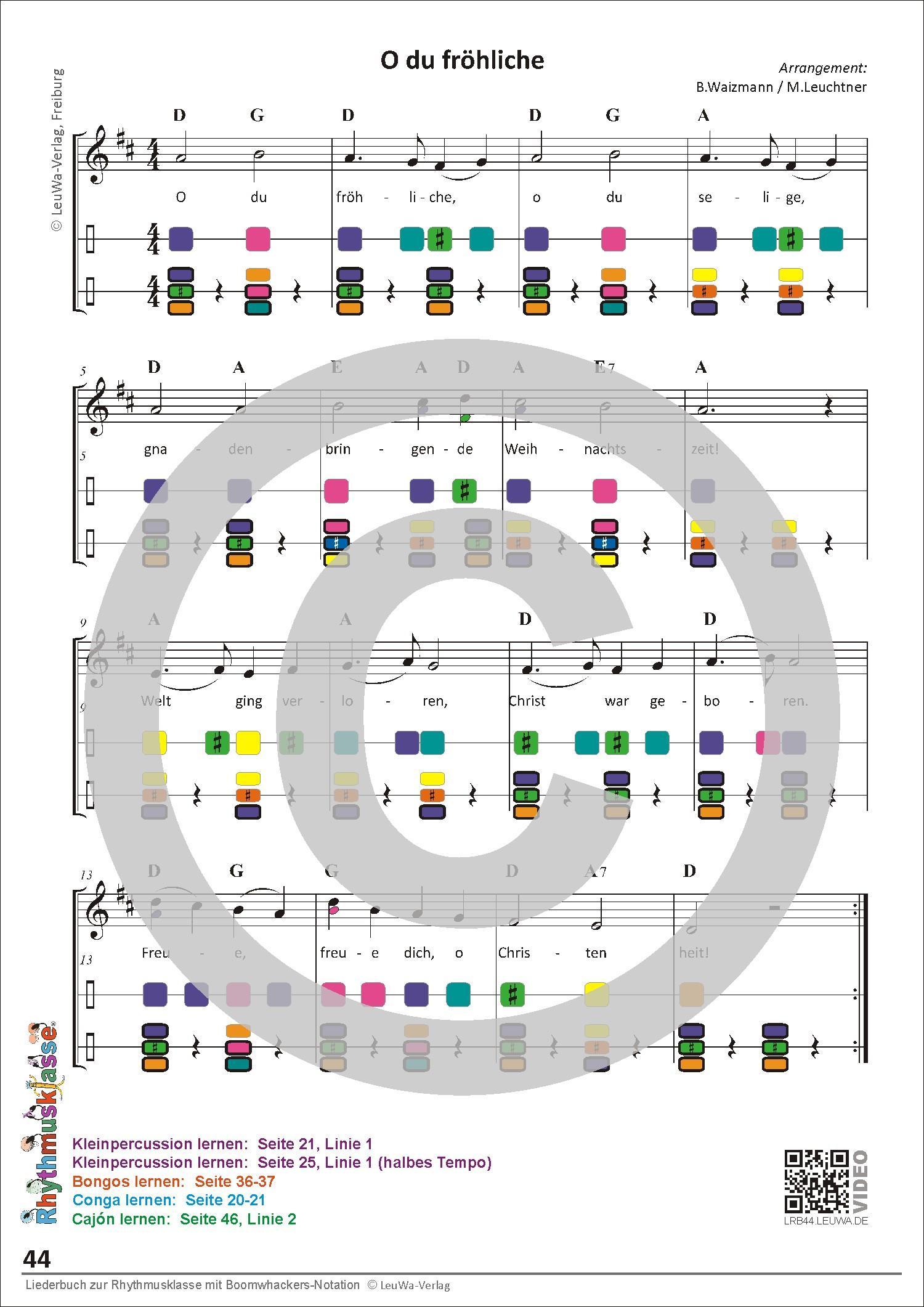 Beispielinhalt (Bild) Liederbuch zur Rhythmusklasse mit Boomwhackers-Notation