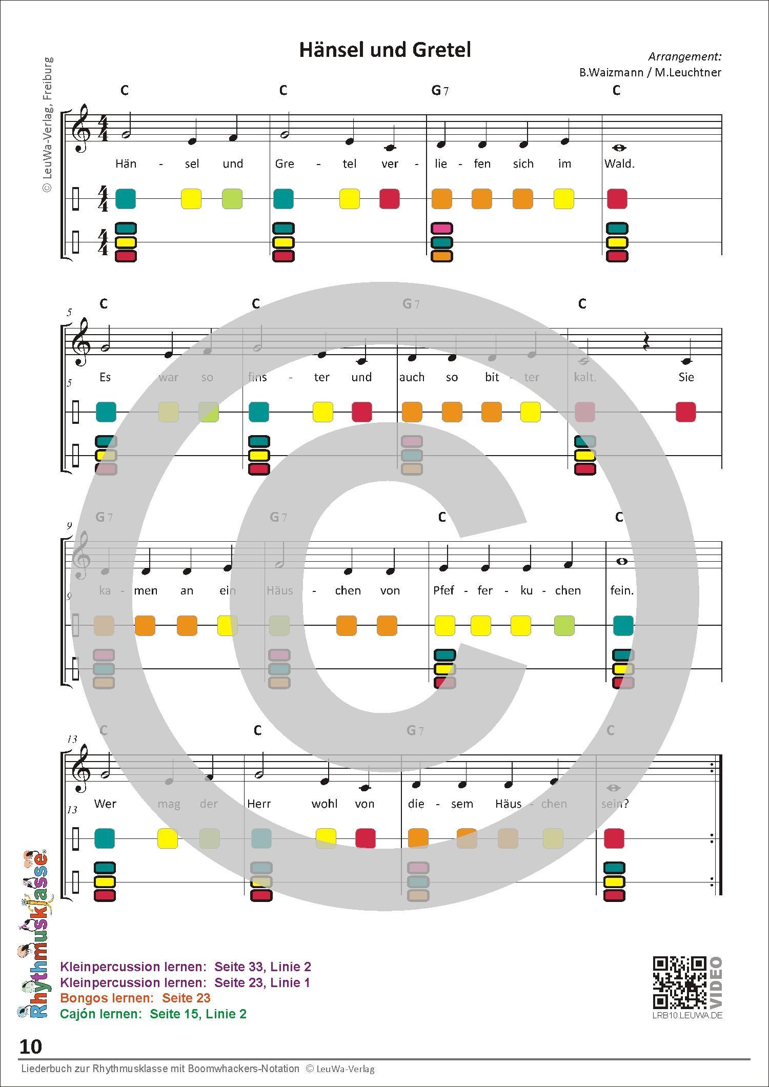 Beispielinhalt (Bild) Liederbuch zur Rhythmusklasse mit Boomwhackers-Notation