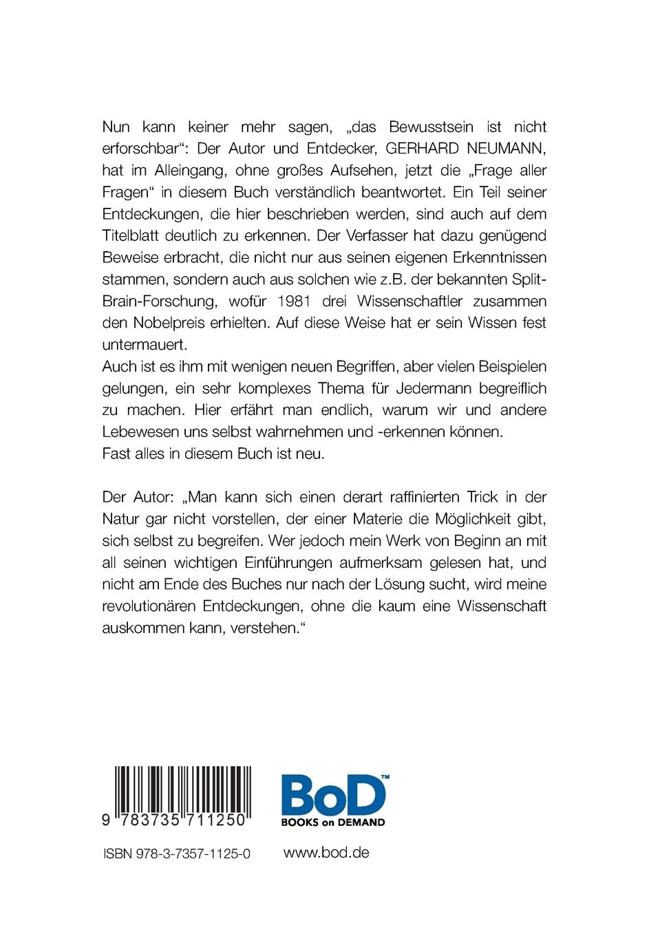 Rückseitencover Entstehung und Funktion des Bewusstseins