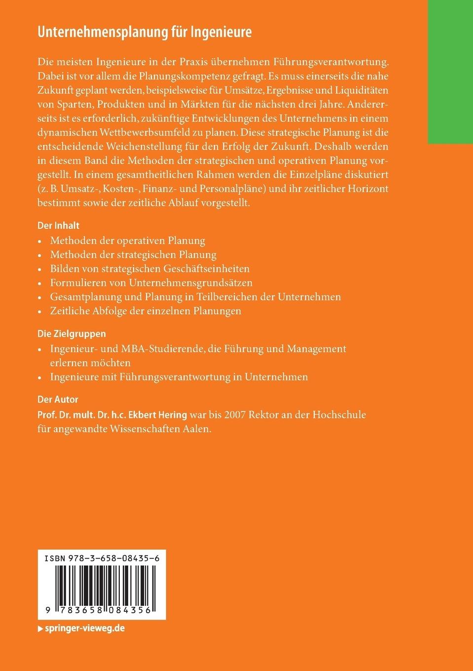 Rückseitencover Unternehmensplanung für Ingenieure