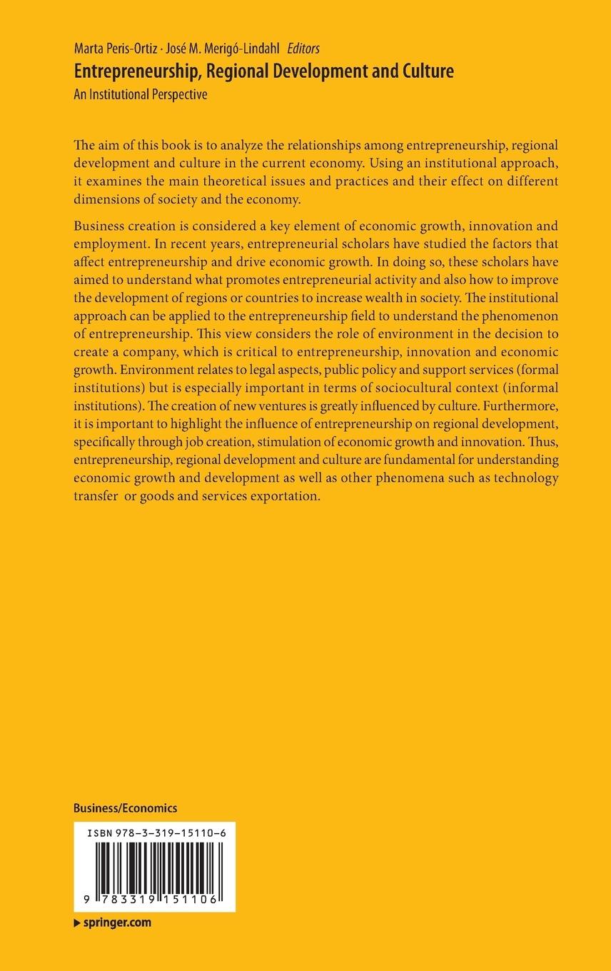 Rückseitencover Entrepreneurship, Regional Development and Culture