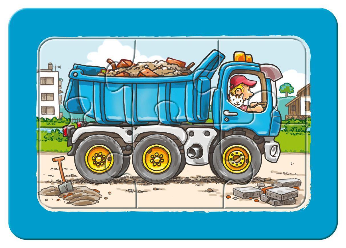 Beispielinhalt (Bild) Bagger, Traktor und Kipplader. My first puzzle - Rahmenpuzzle 3 x 6 Teile