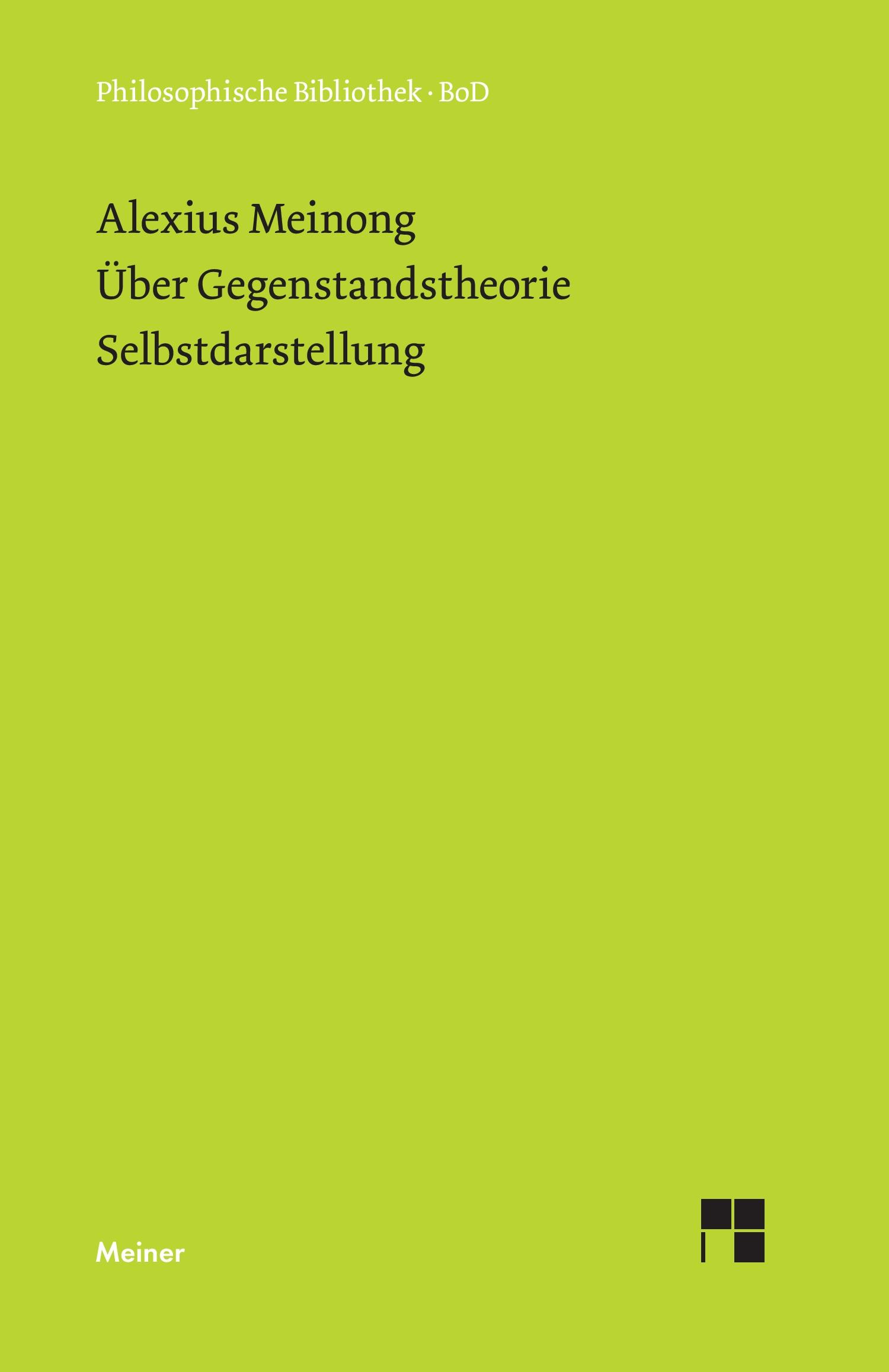 Vorderes Coverbild Über Gegenstandstheorie. Selbstdarstellung.