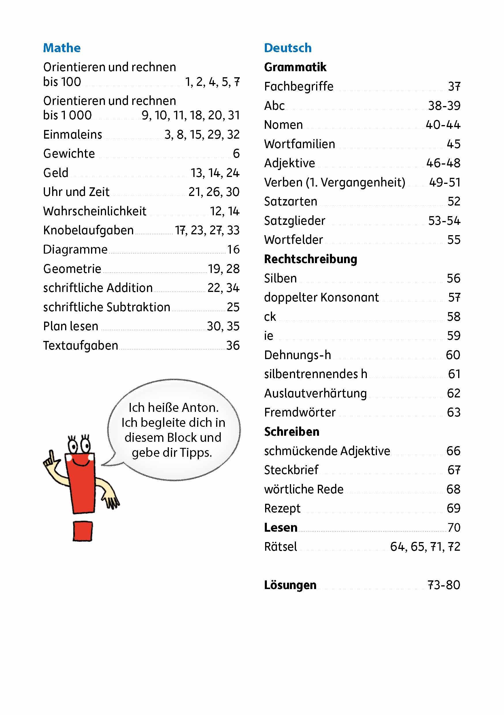 Beispielinhalt (Bild) Quer durch die 3. Klasse, Mathe und Deutsch - Übungsblock