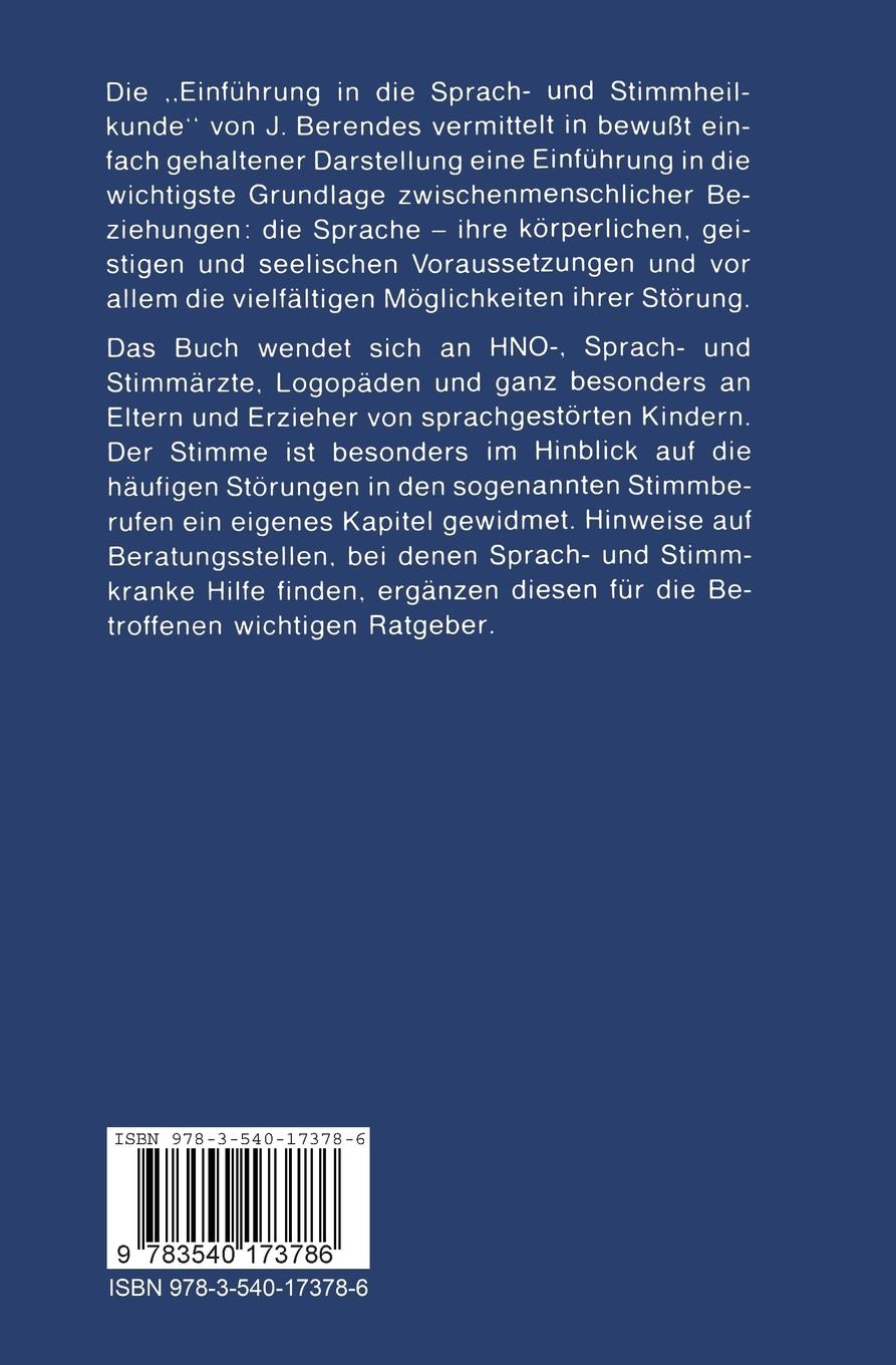Rückseitencover Einführung in die Sprach-und Stimmheilkunde