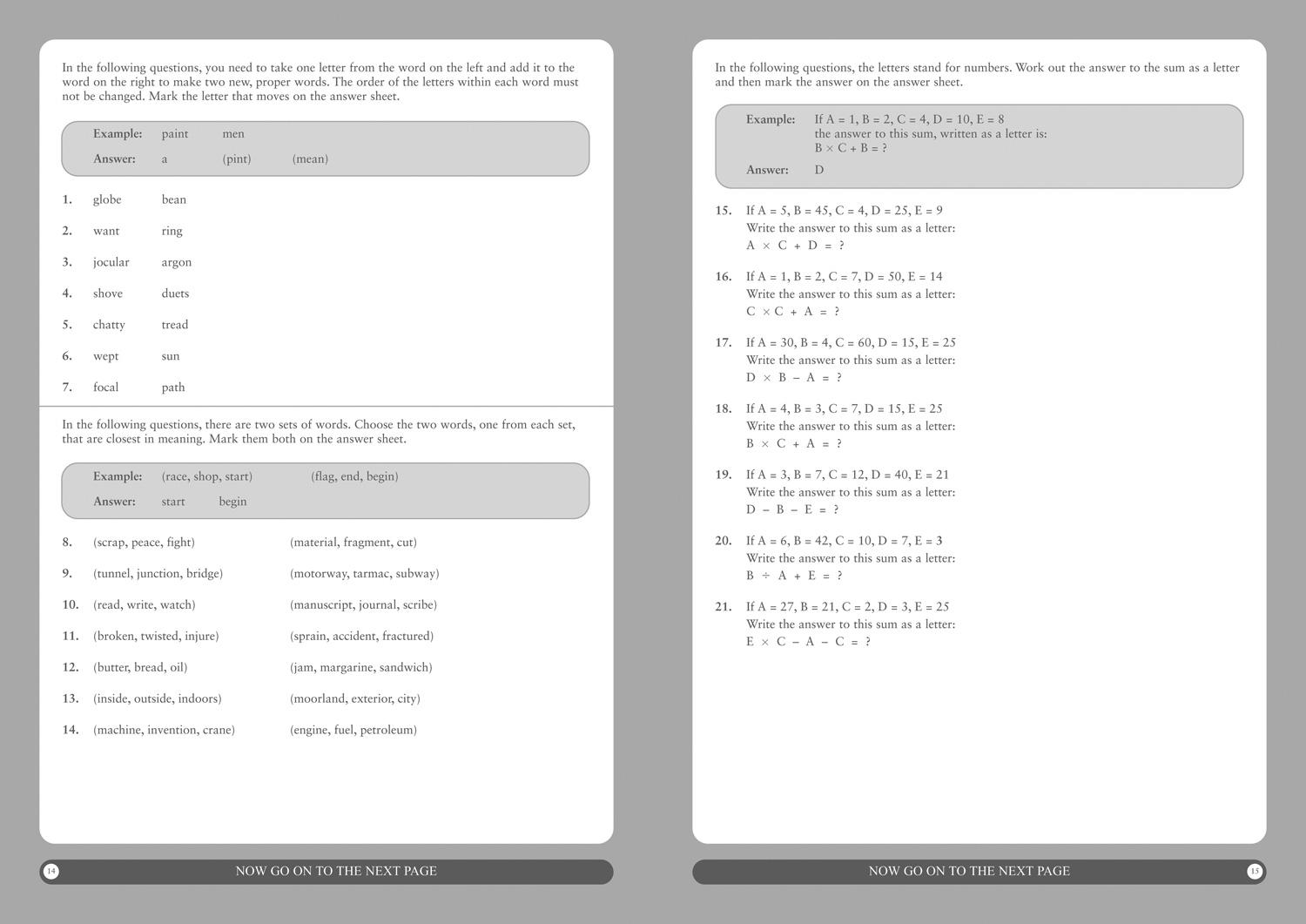 Beispielinhalt (Bild) 11+ Verbal Reasoning Practice Papers Book 1