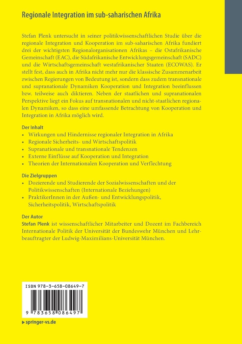 Rückseitencover Regionale Integration im sub-saharischen Afrika