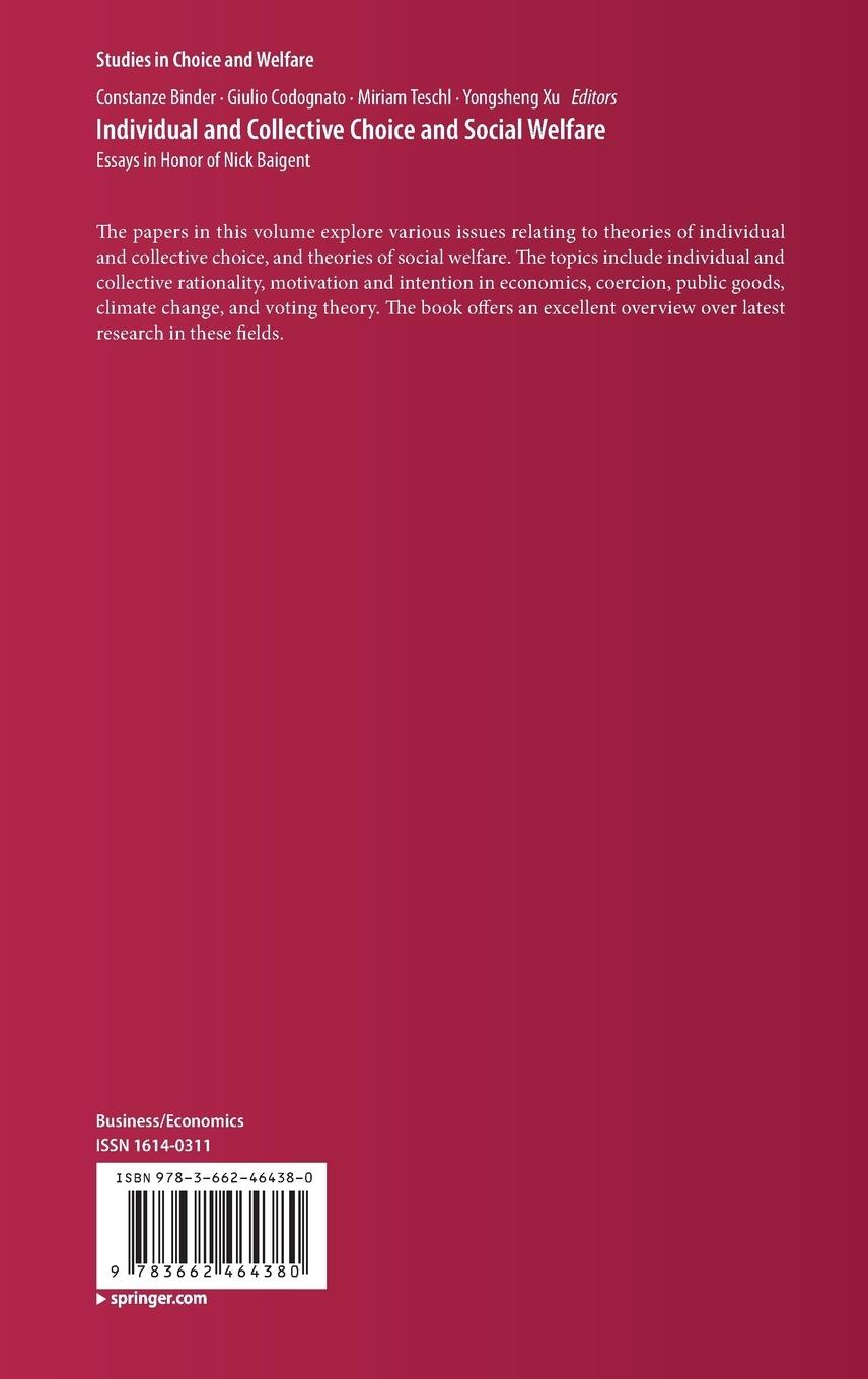 Rückseitencover Individual and Collective Choice and Social Welfare