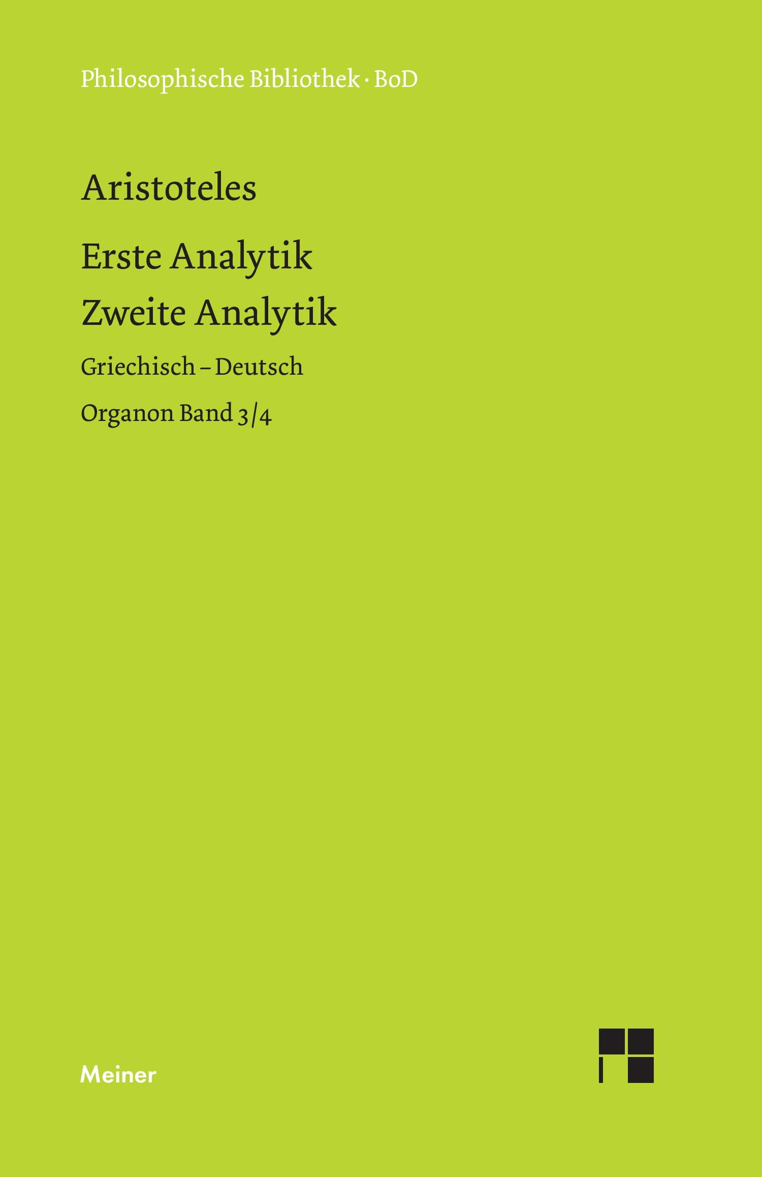 Vorderes Coverbild Organon / Organon. Band 3/4: Erste Analytik / Zweite Analytik