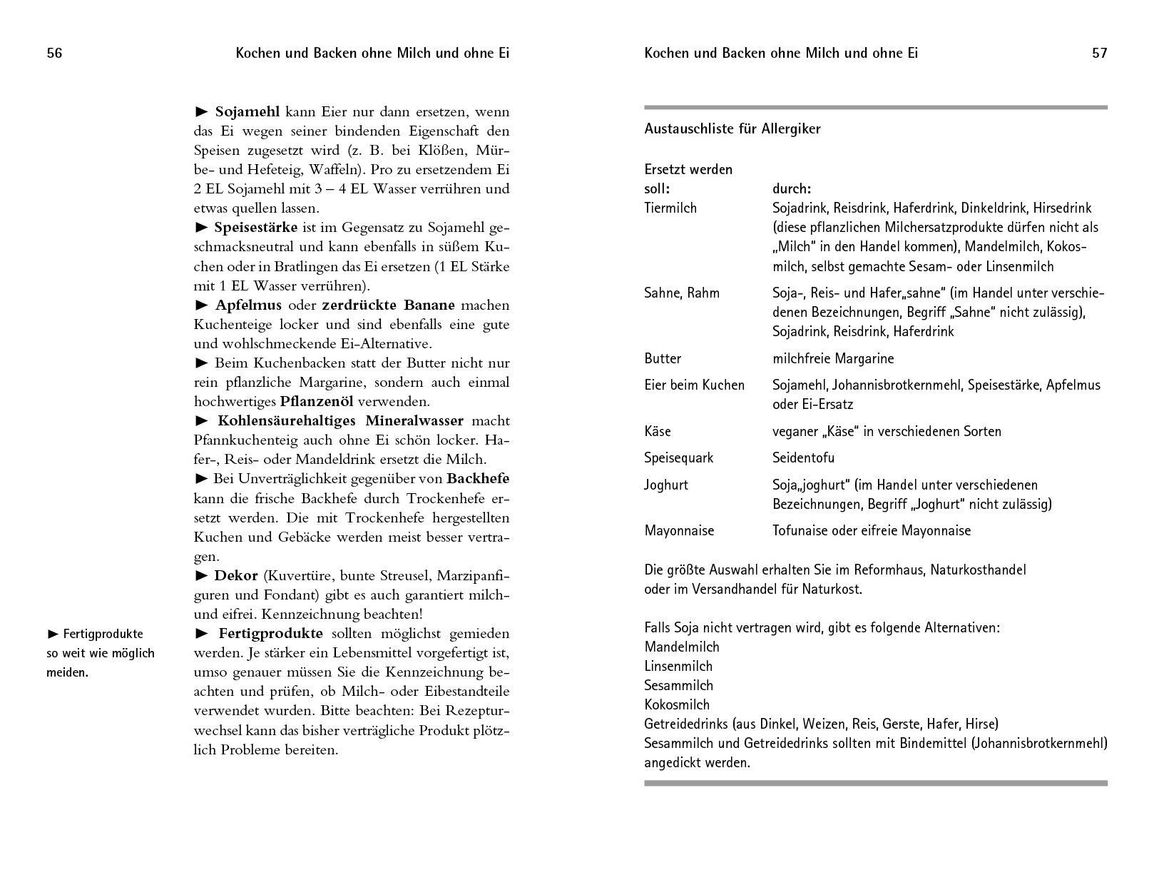 Beispielinhalt (Bild) Ohne Milch und ohne Ei