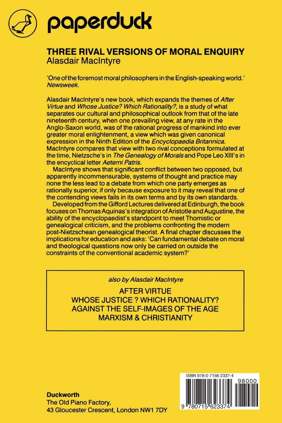 Rückseitencover Three Rival Versions of Moral Enquiry