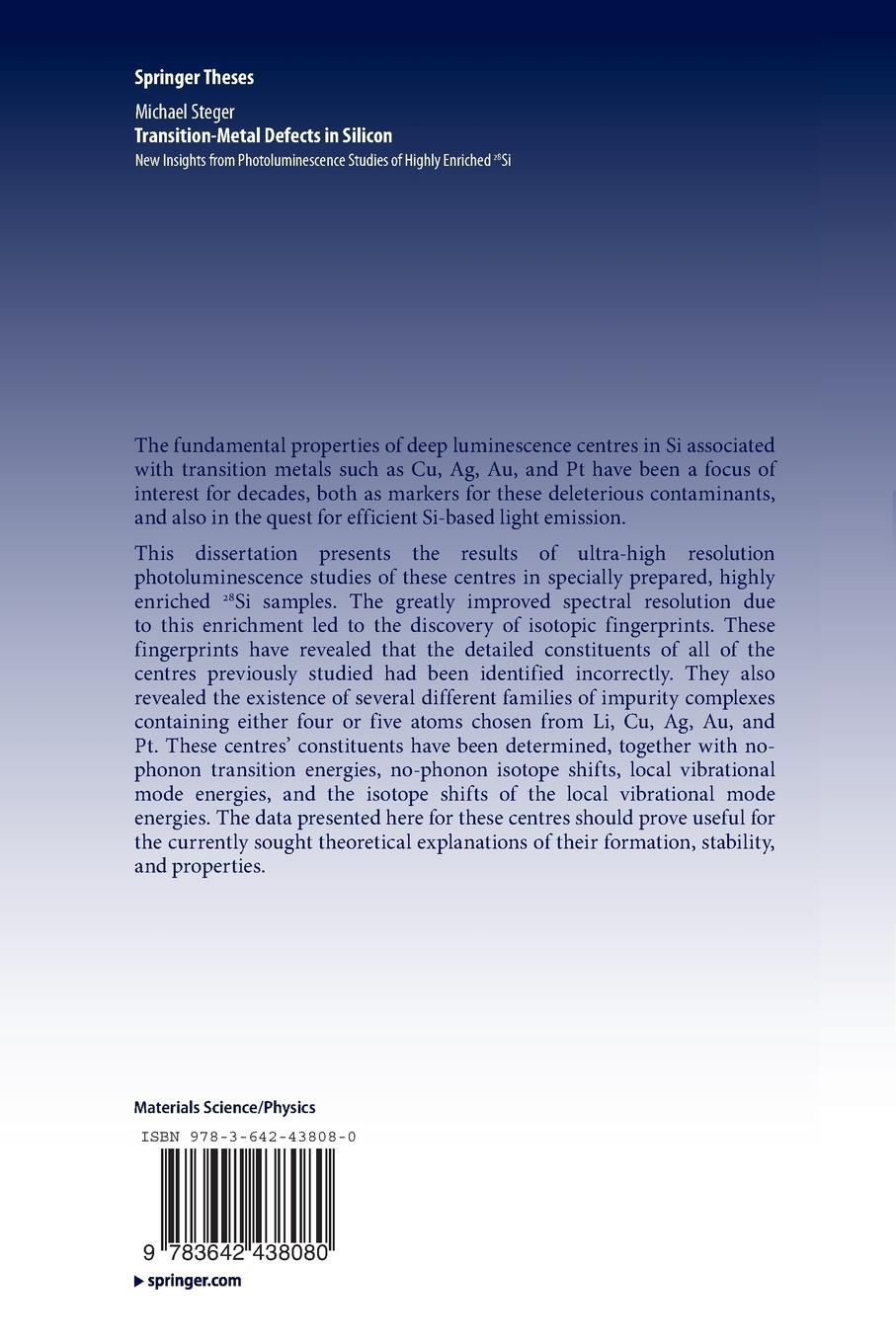 Rückseitencover Transition-Metal Defects in Silicon