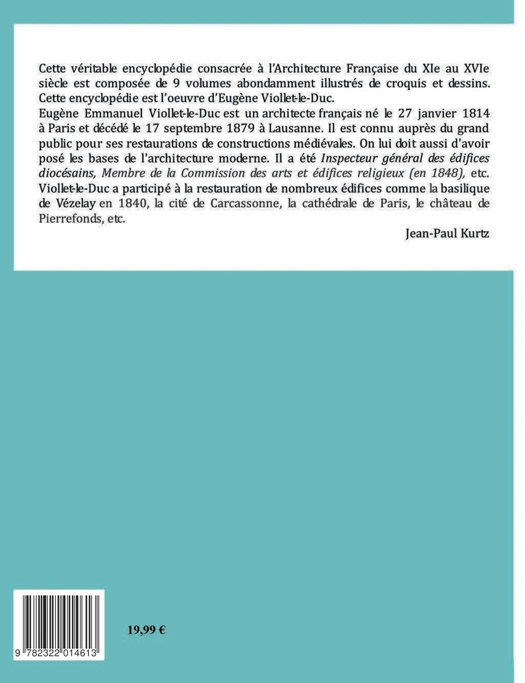 Rückseitencover Dictionnaire Raisonné de l'Architecture Française du XIe au XVIe siècle Tome II