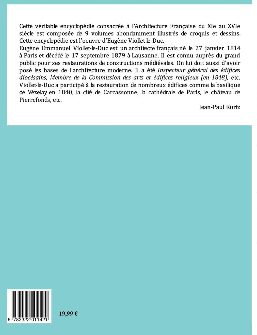 Rückseitencover Dictionnaire Raisonné de l'Architecture Française du XIe au XVIe siècle Tome III