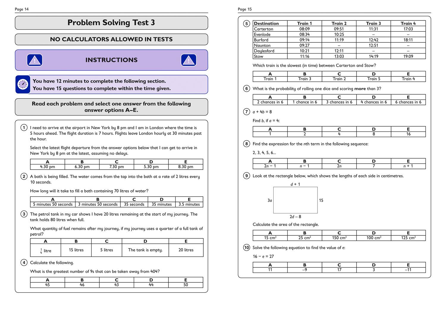 Beispielinhalt (Bild) 11+ Verbal Reasoning, Non-Verbal Reasoning & Maths Complete Practice Workbook