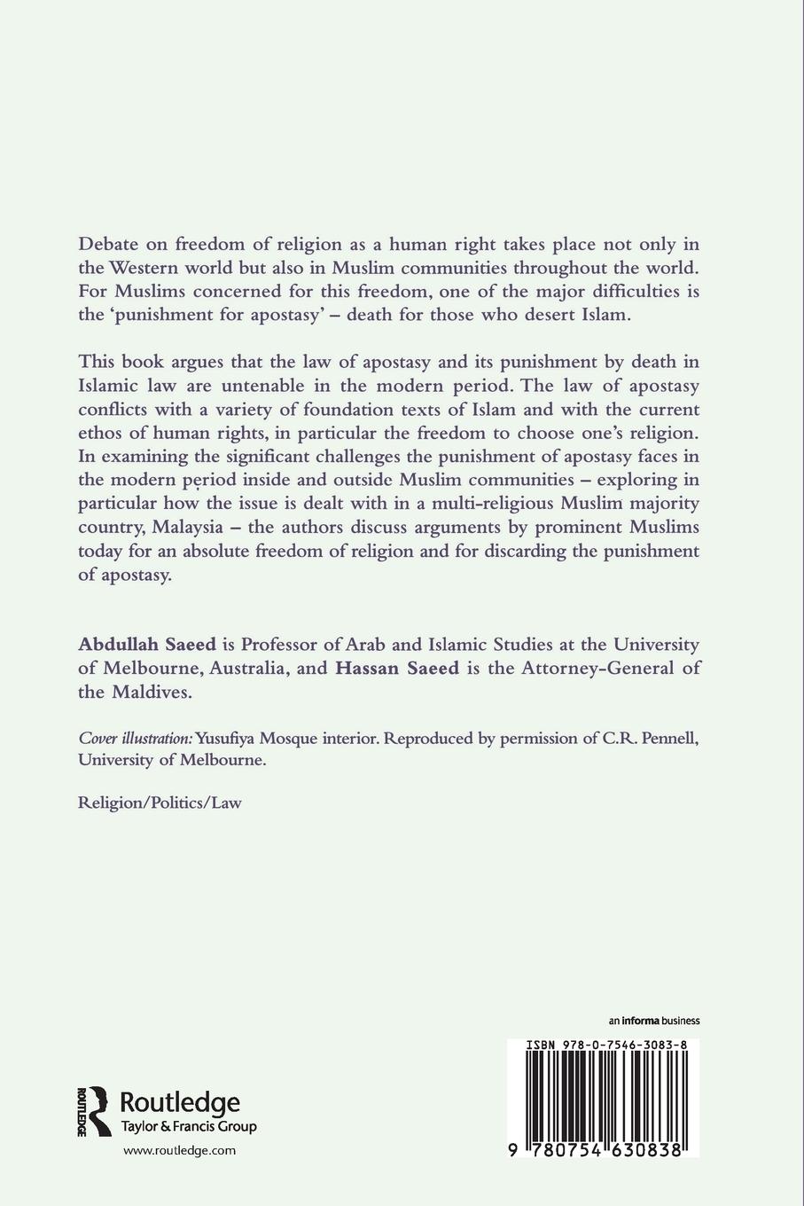 Rückseitencover Freedom of Religion, Apostasy and Islam