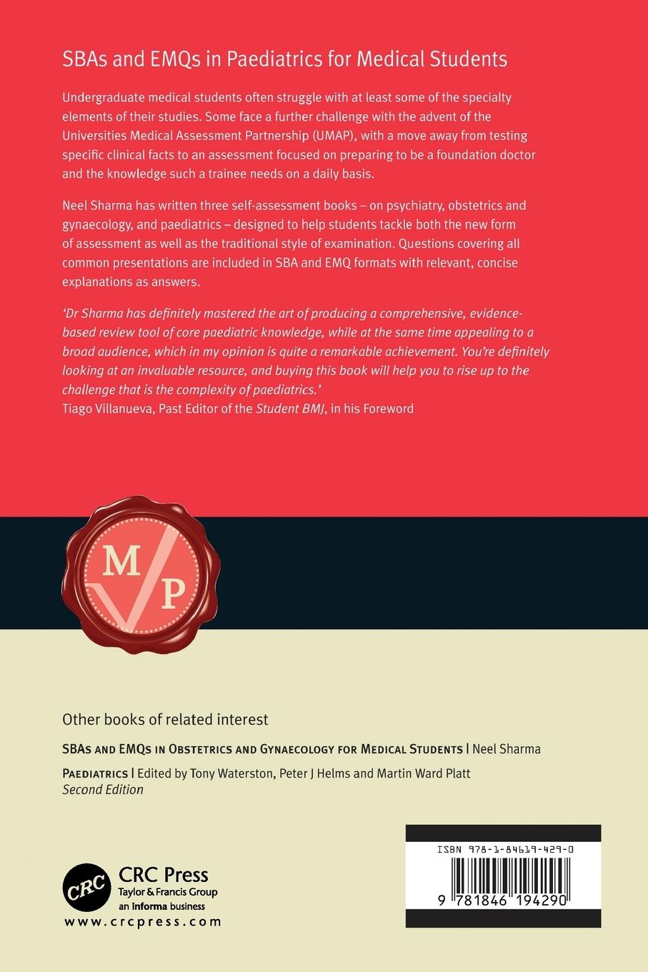 Rückseitencover SBAs and EMQs in Paediatrics for Medical Students