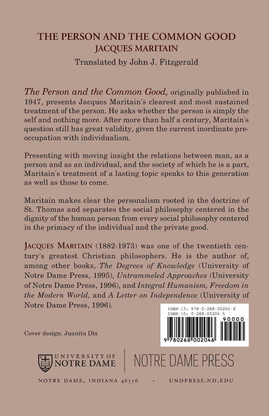 Rückseitencover The Person and the Common Good