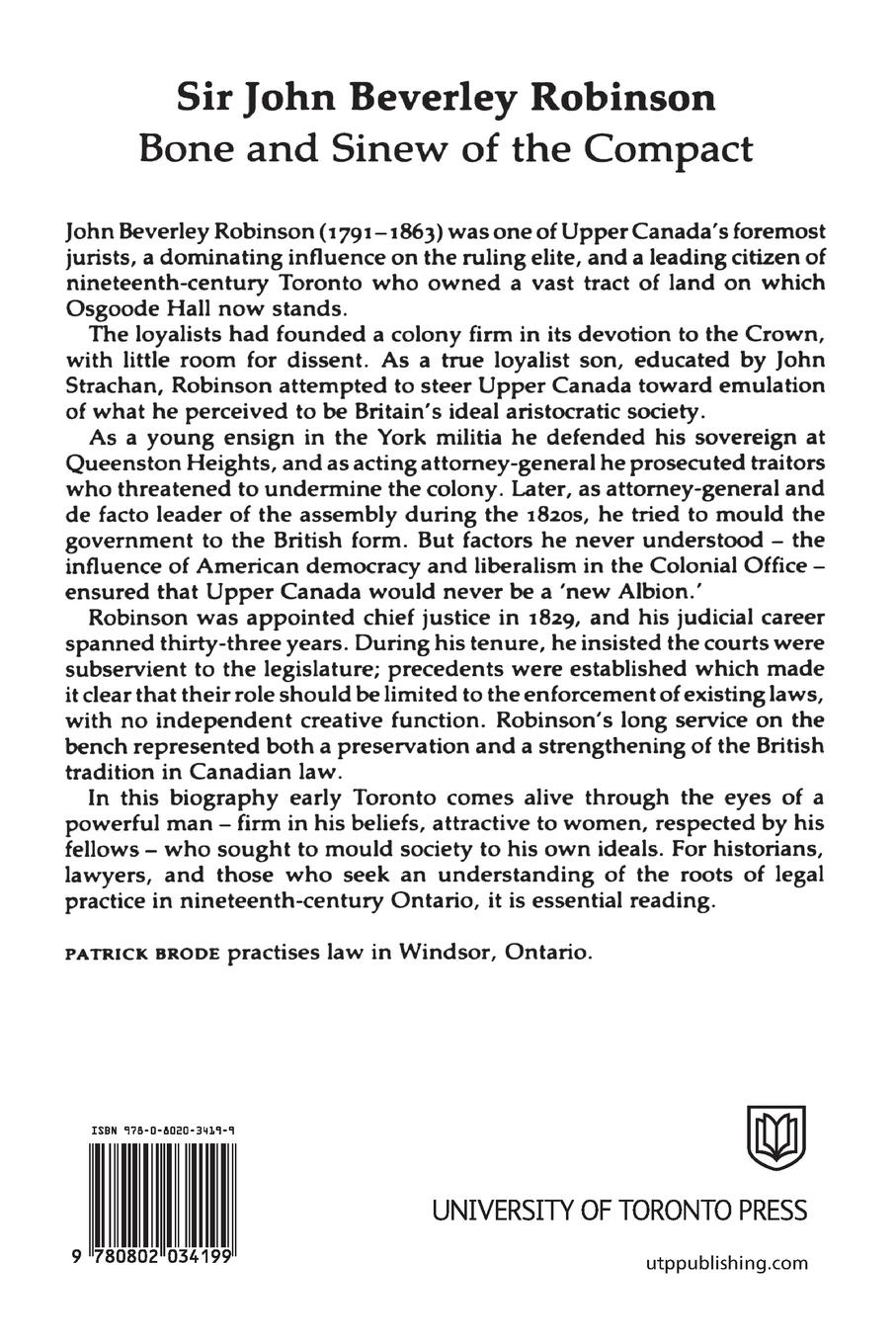 Rückseitencover Sir John Beverley Robinson