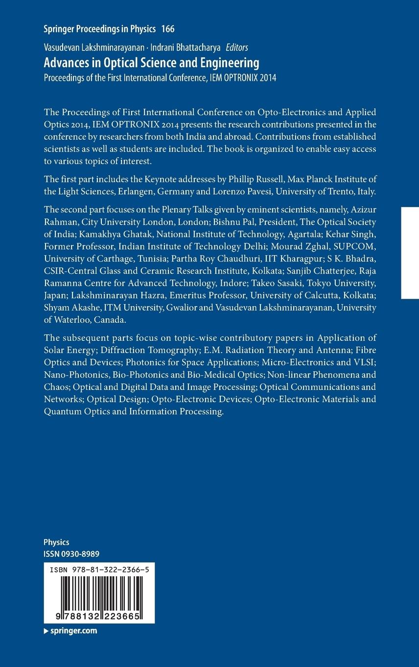 Rückseitencover Advances in Optical Science and Engineering