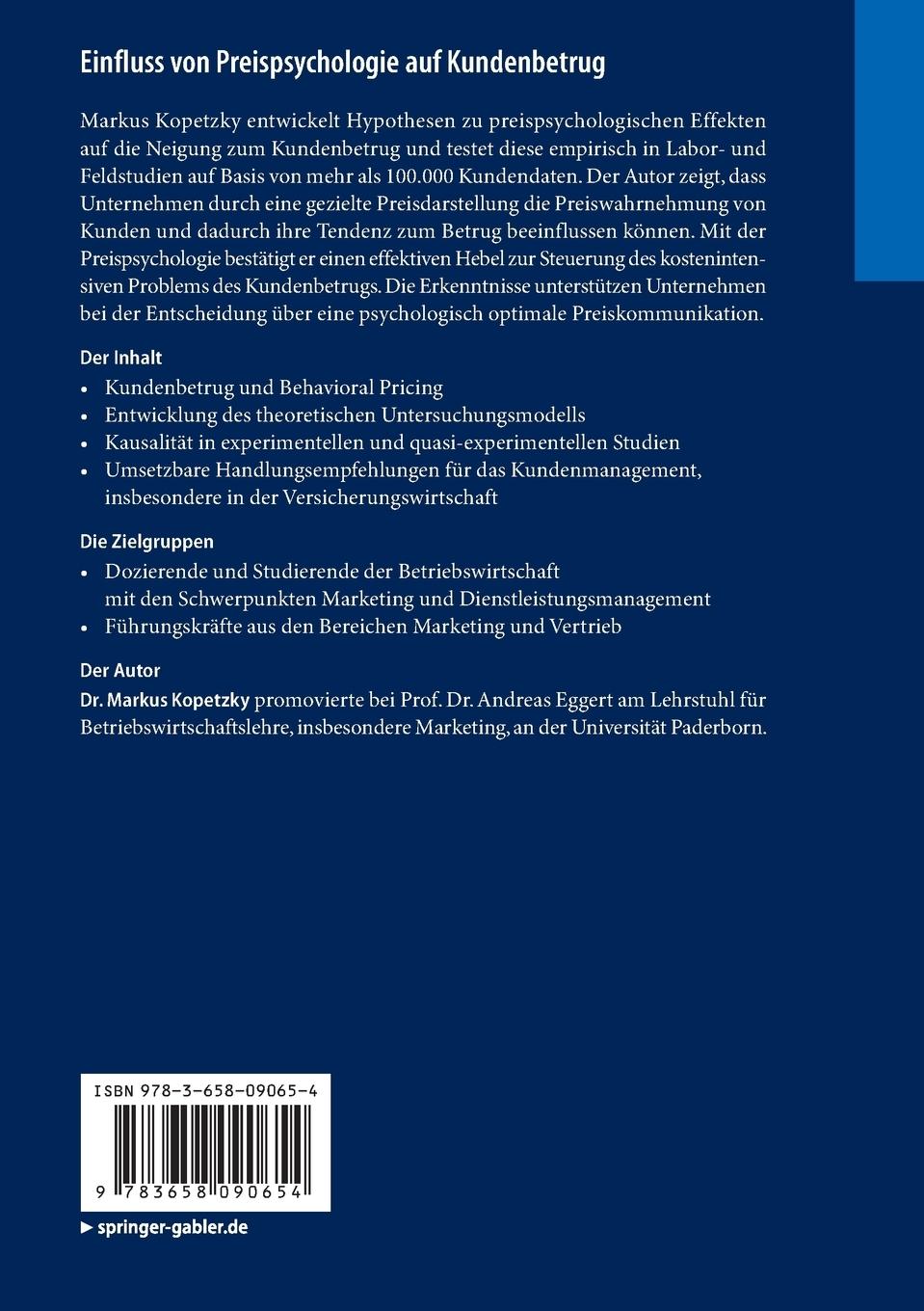 Rückseitencover Einfluss von Preispsychologie auf Kundenbetrug