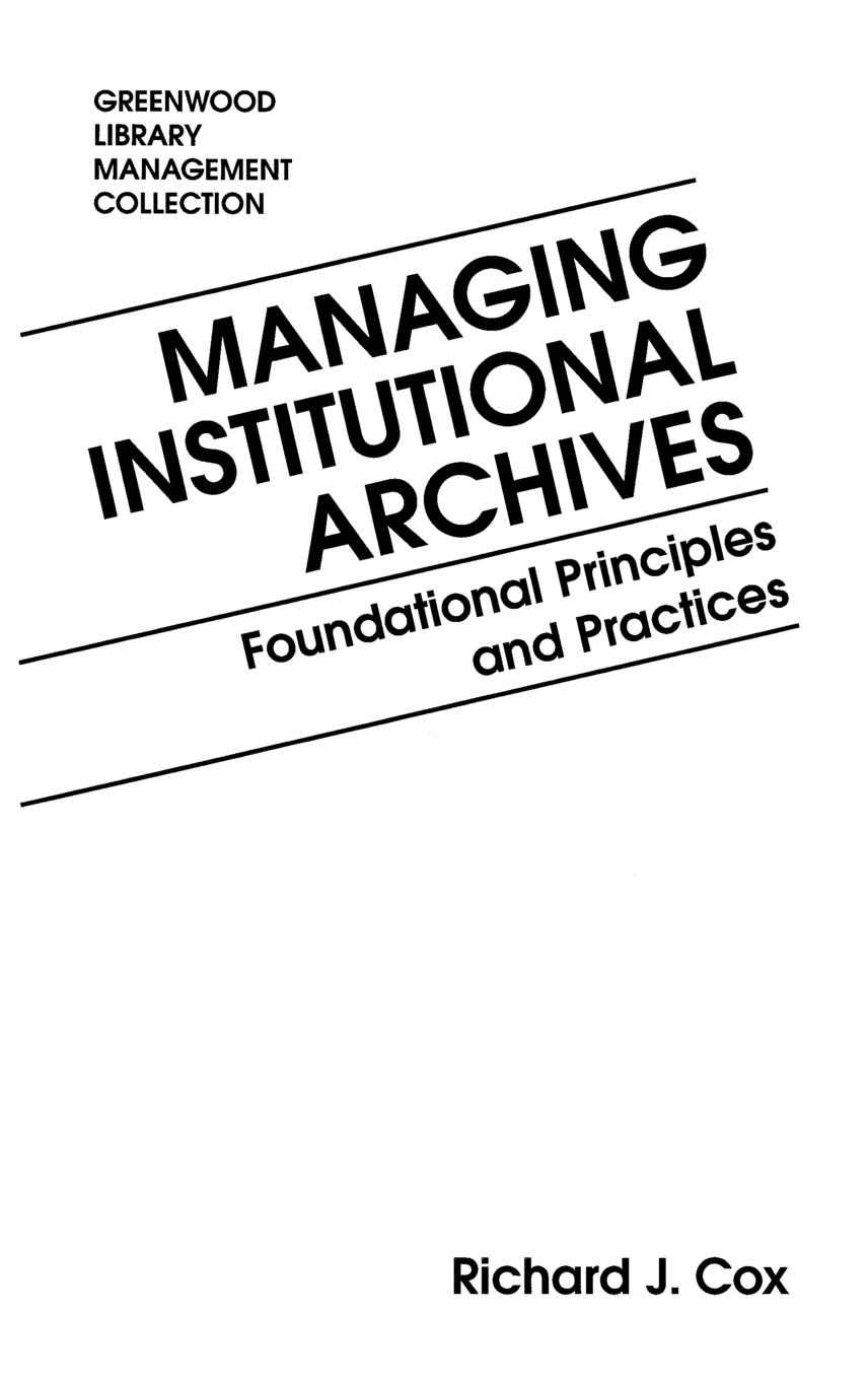 Vorderes Coverbild Managing Institutional Archives