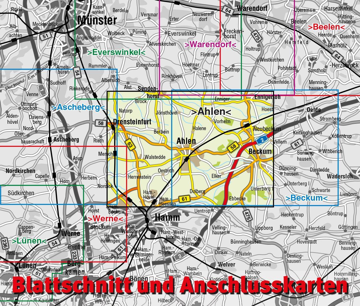 Beispielinhalt (Bild) Ahlen, KVplan, Radkarte/Wanderkarte/Stadtplan, 1:25.000 / 1:15.000 / 1:7.500