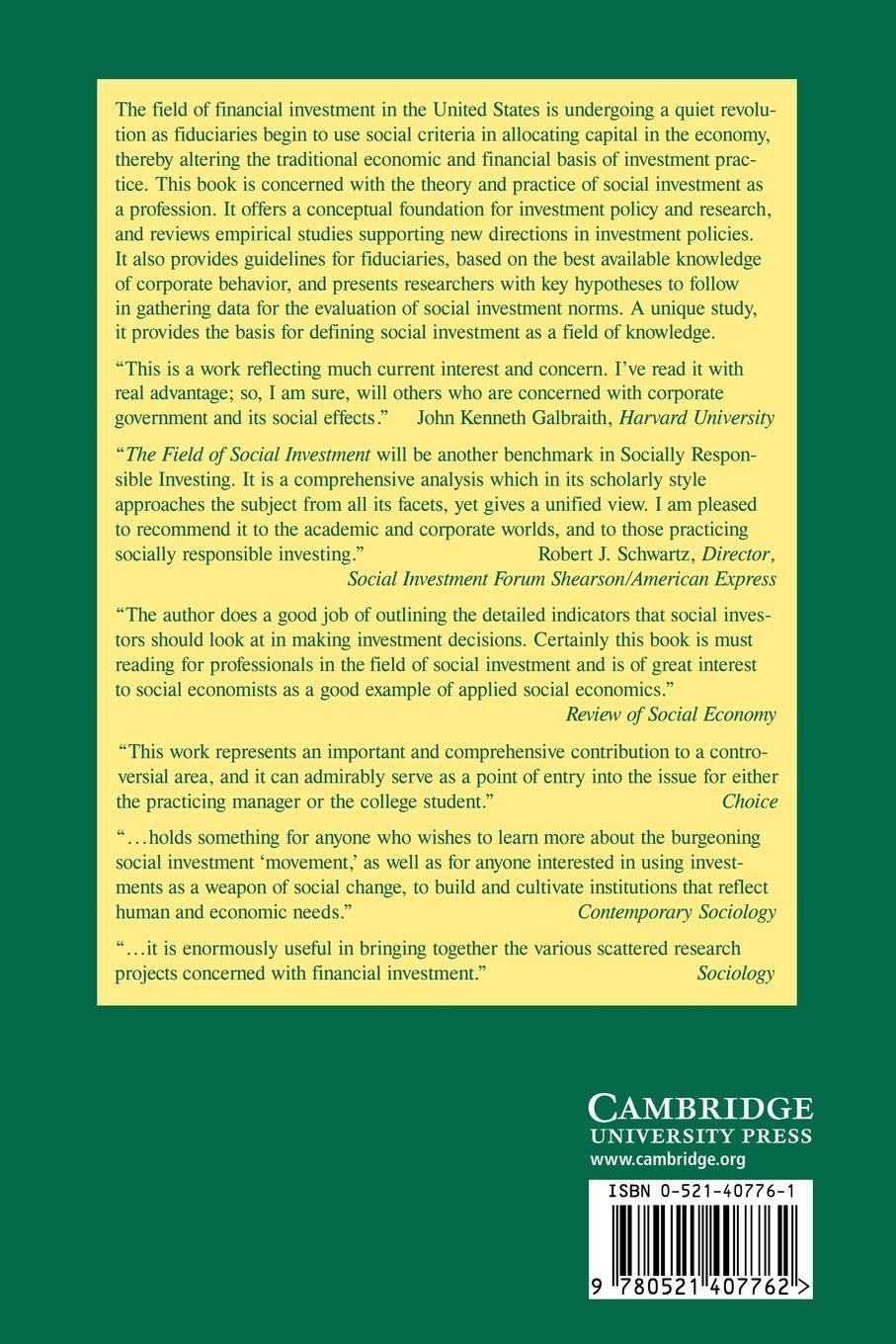 Rückseitencover The Field of Social Investment