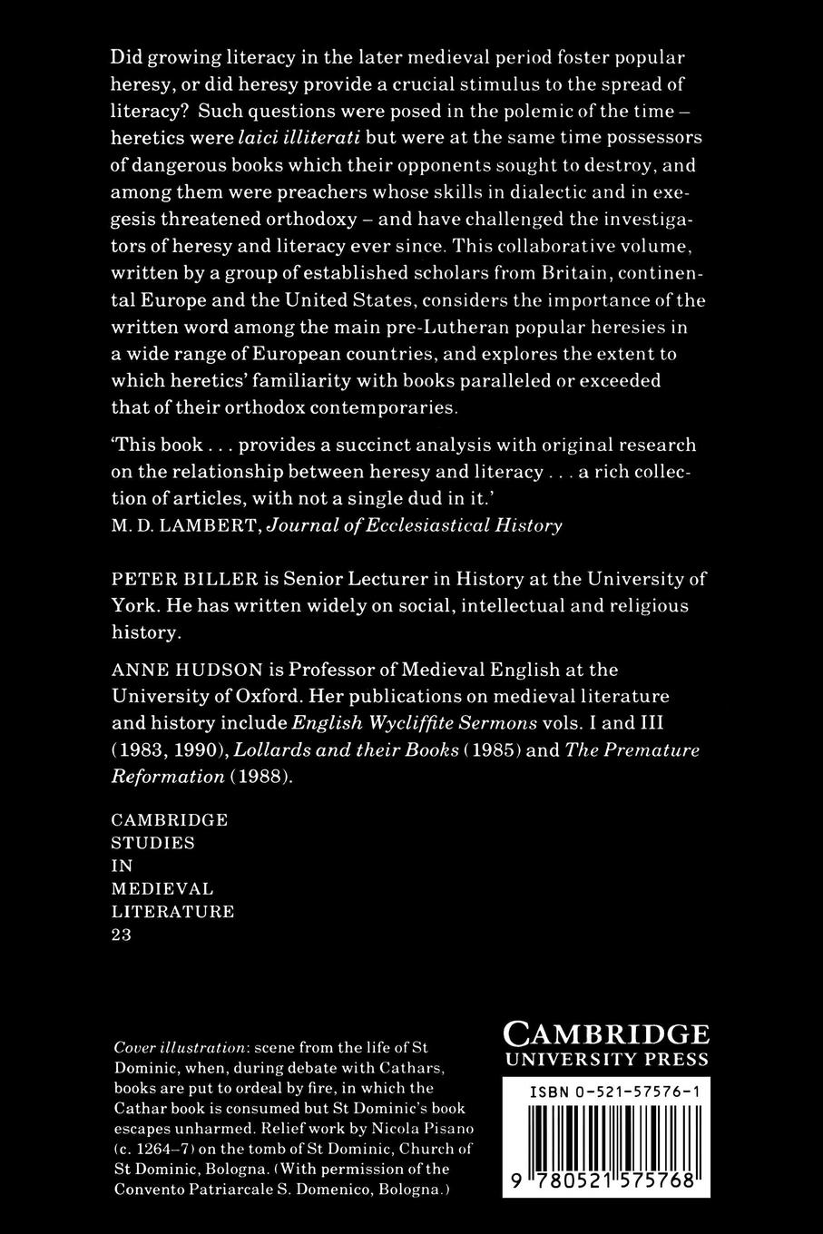 Rückseitencover Heresy and Literacy, 1000 1530