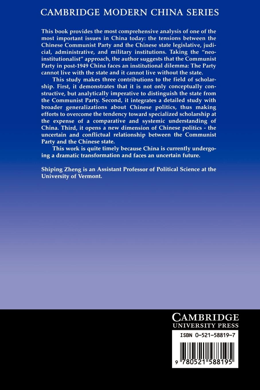 Rückseitencover Party vs. State in Post-1949 China