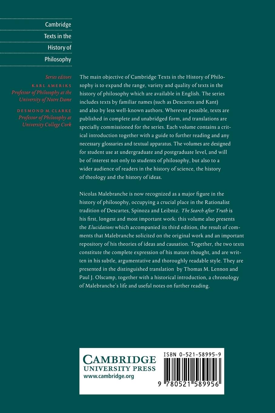 Rückseitencover Malebranche